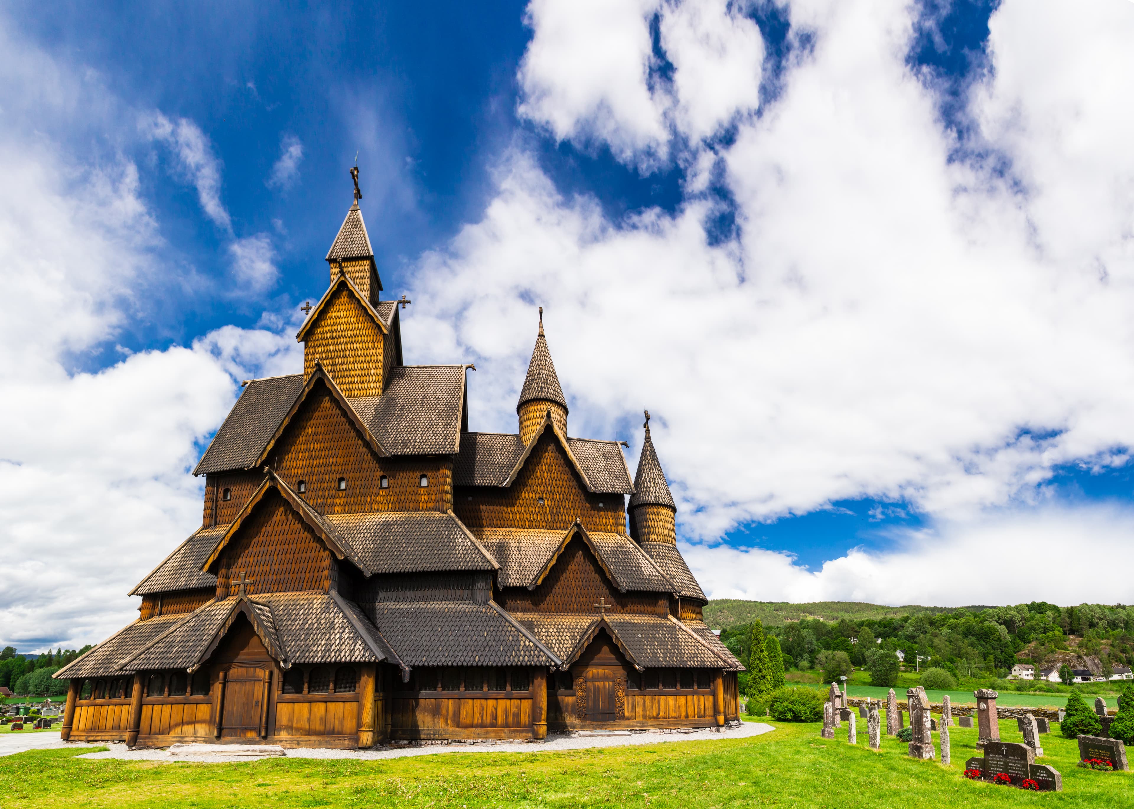 Summer sunny day at Heddal stave church, Telemark Summer sunny day at Heddal stave church, Telemark, Norway