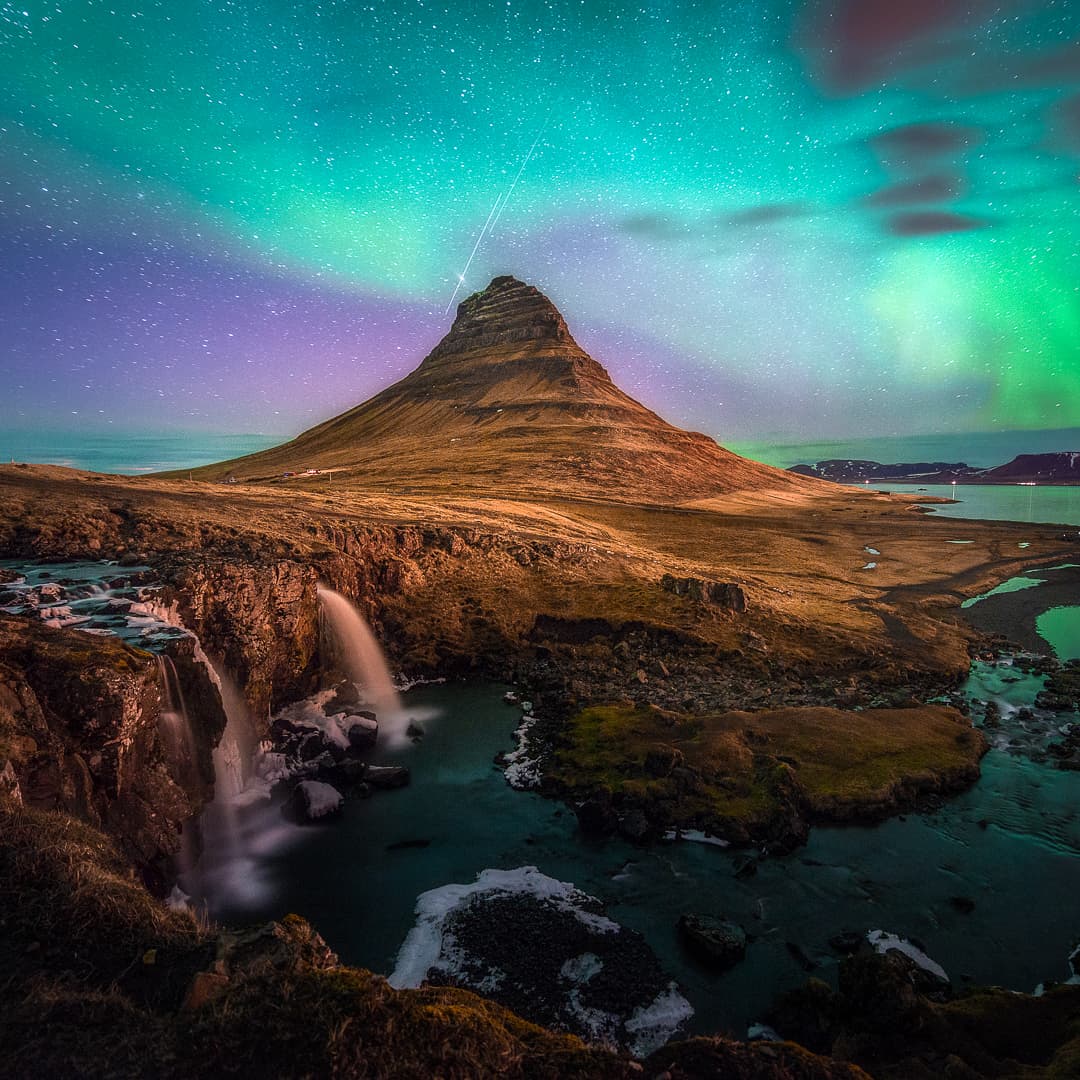 Icelandic famous Kirkjufell snaefellness mountain landscape in winter