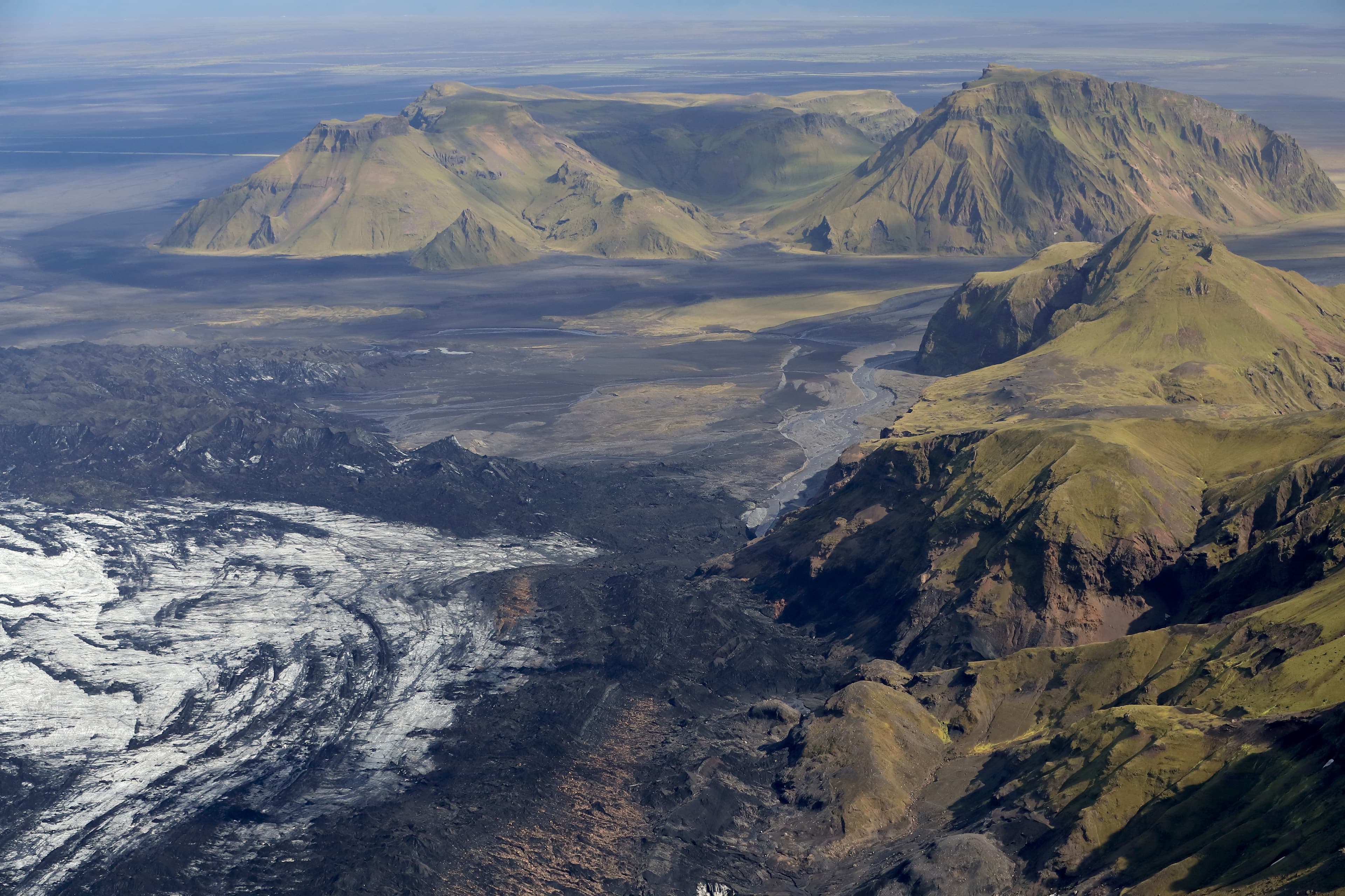 Aerial of Mountains, Emstrur Area. Region by Katla- subglacial volcano under Myrdalsjokull Ice Cap, Iceland