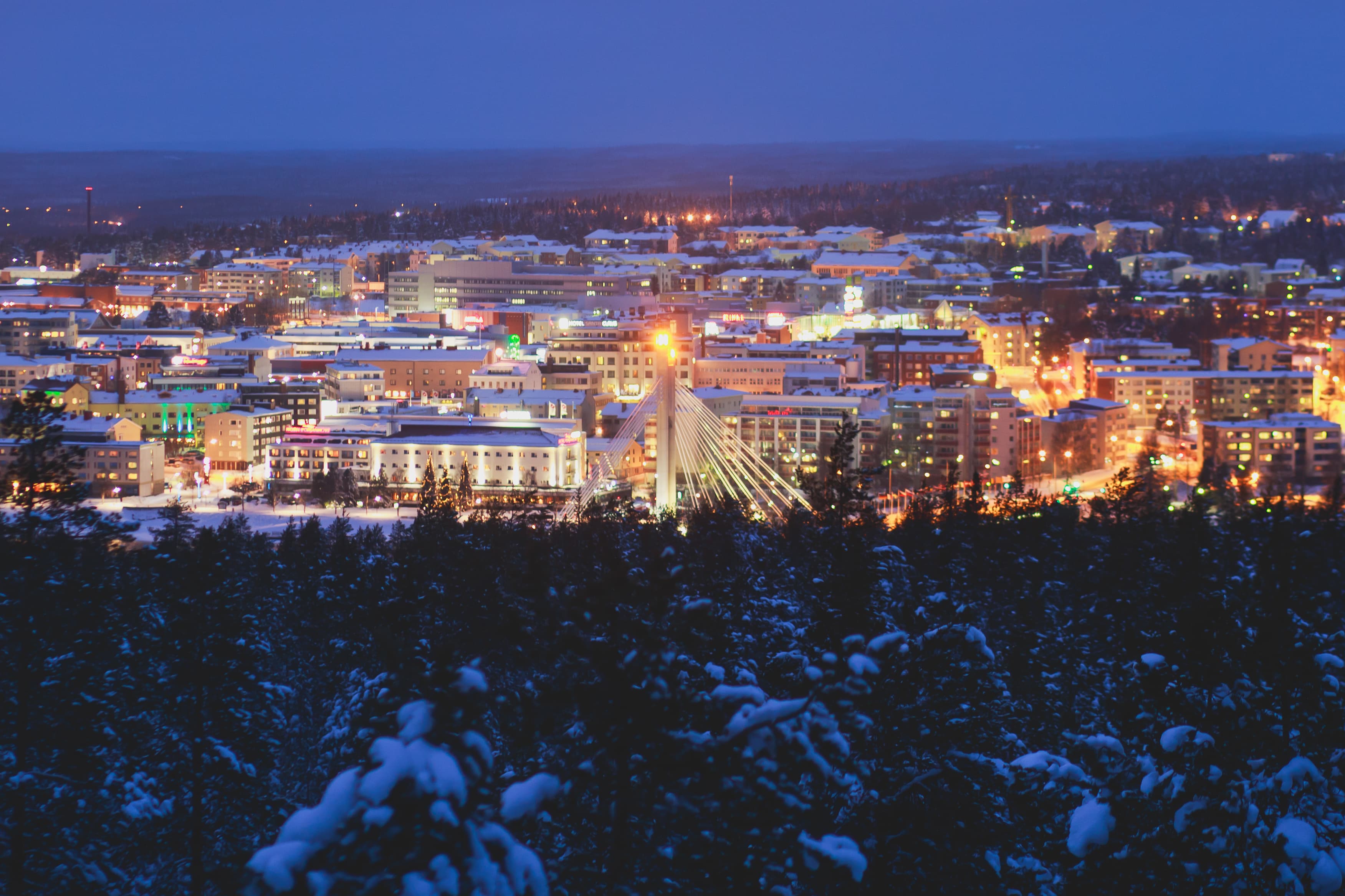 Night winter view of Rovaniemi city, Lapland, Finland Night winter view of Rovaniemi city, Lapland, Finland