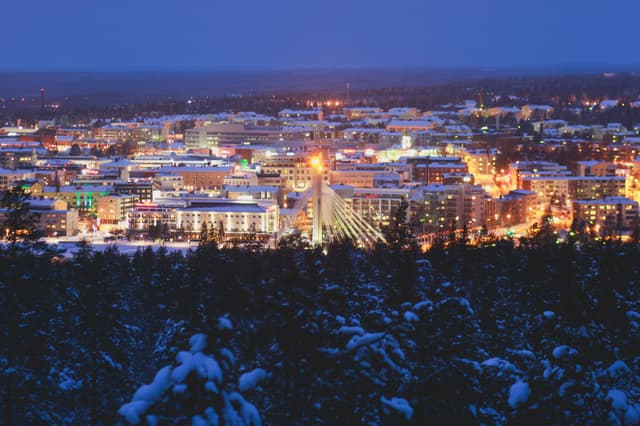 Night winter view of Rovaniemi city, Lapland, Finland Night winter view of Rovaniemi city, Lapland, Finland