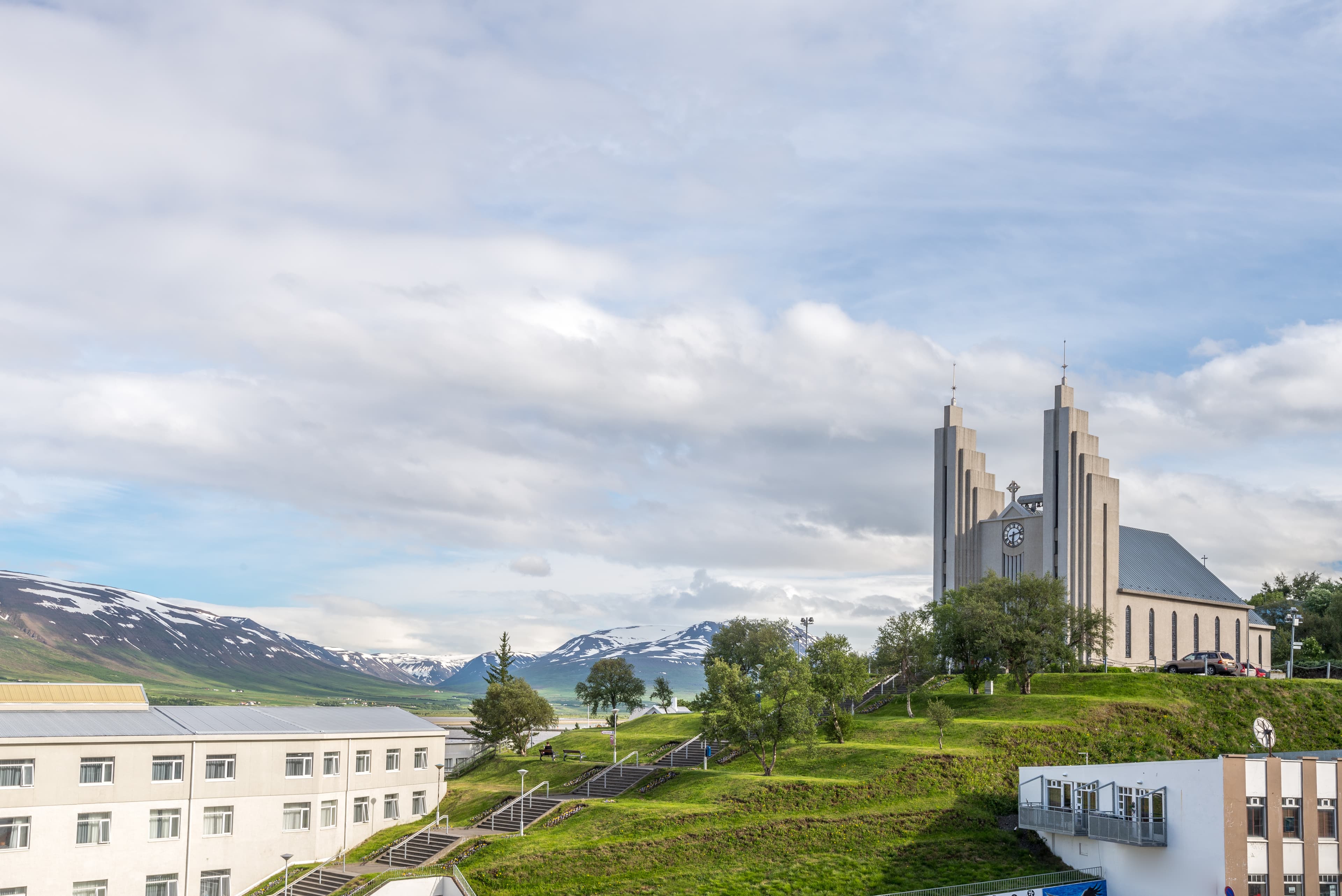 Scenic view of church in Akureyri - Akureyrarkirkja, Iceland. Scenic view of church in Akureyri - Akureyrarkirkja, Iceland.