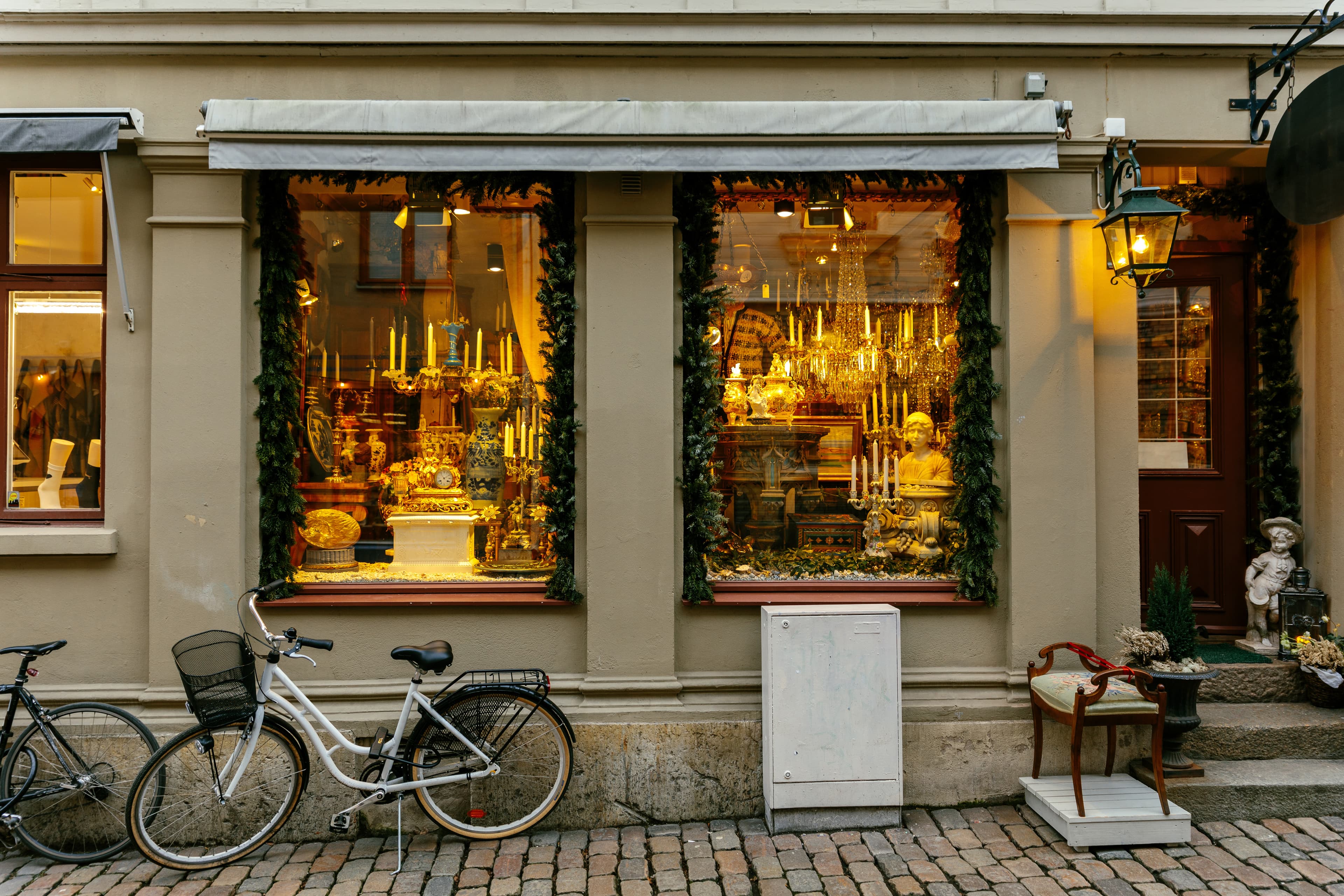 Window of the vintage Christmas shop in Gothenburg, Sweden Vintage shop display window in Gothenburg, Sweden