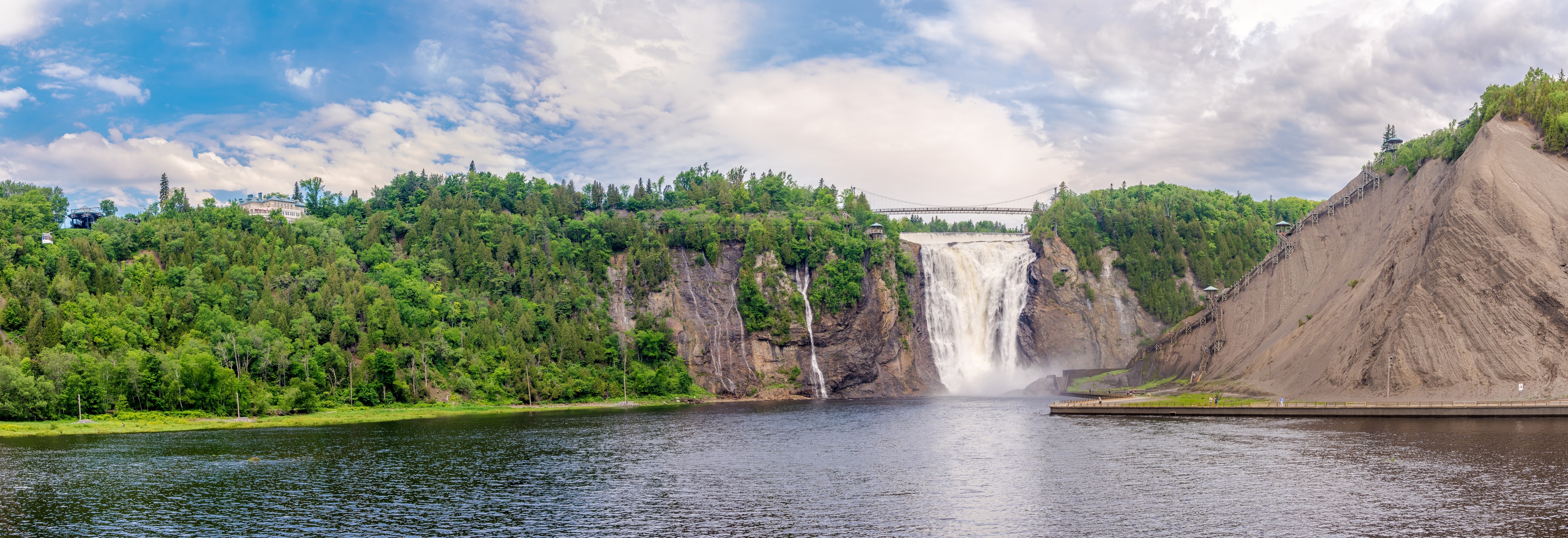 Panoramic view at the Montmorency falls at a distance of Quebec - Canada Panoramic view at the Montmorency falls at a distance of Quebec in Canada