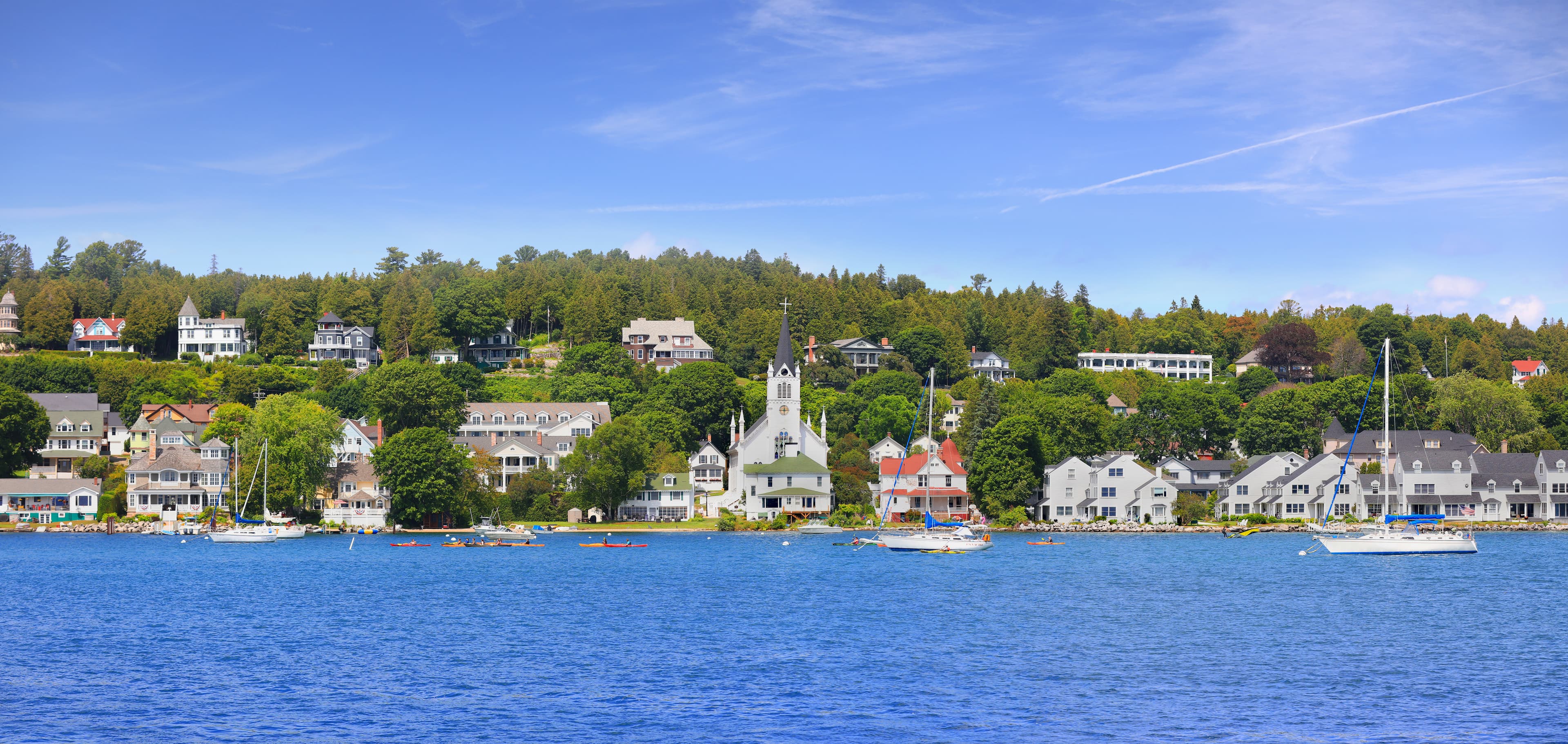 Mackinac Island, Michigan, USA, July 21, 2019:  All of Mackinac Island was listed as a National Historic Landmark in October 1960.
