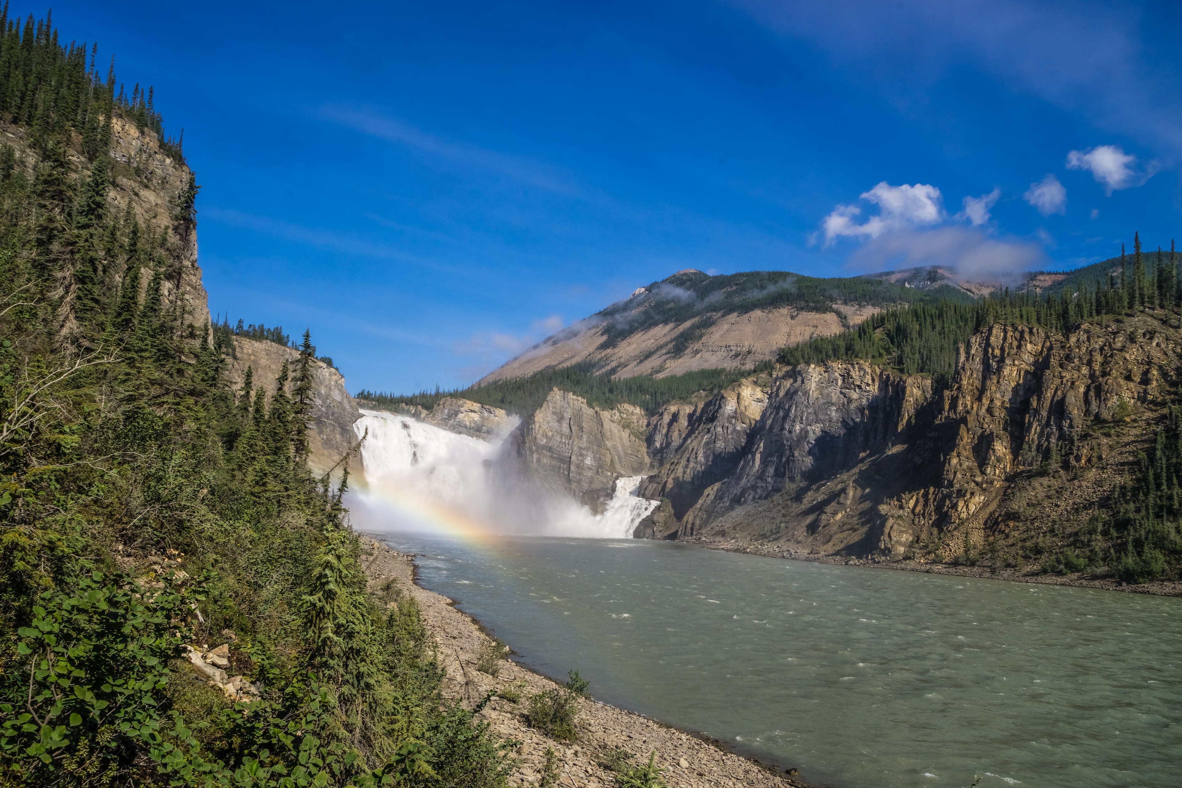Virginia Falls and water mist rainbow at South Nahanni river, Northwest Territories, Canada Virginia Falls
