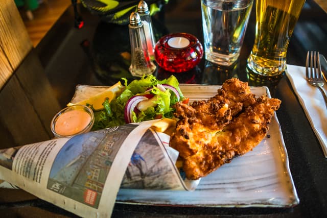 Icelandic Chips and Fish, traditional cuisine on Iceland, in Reykjavik Icelandic Chips and Fish, traditional cuisine on Iceland