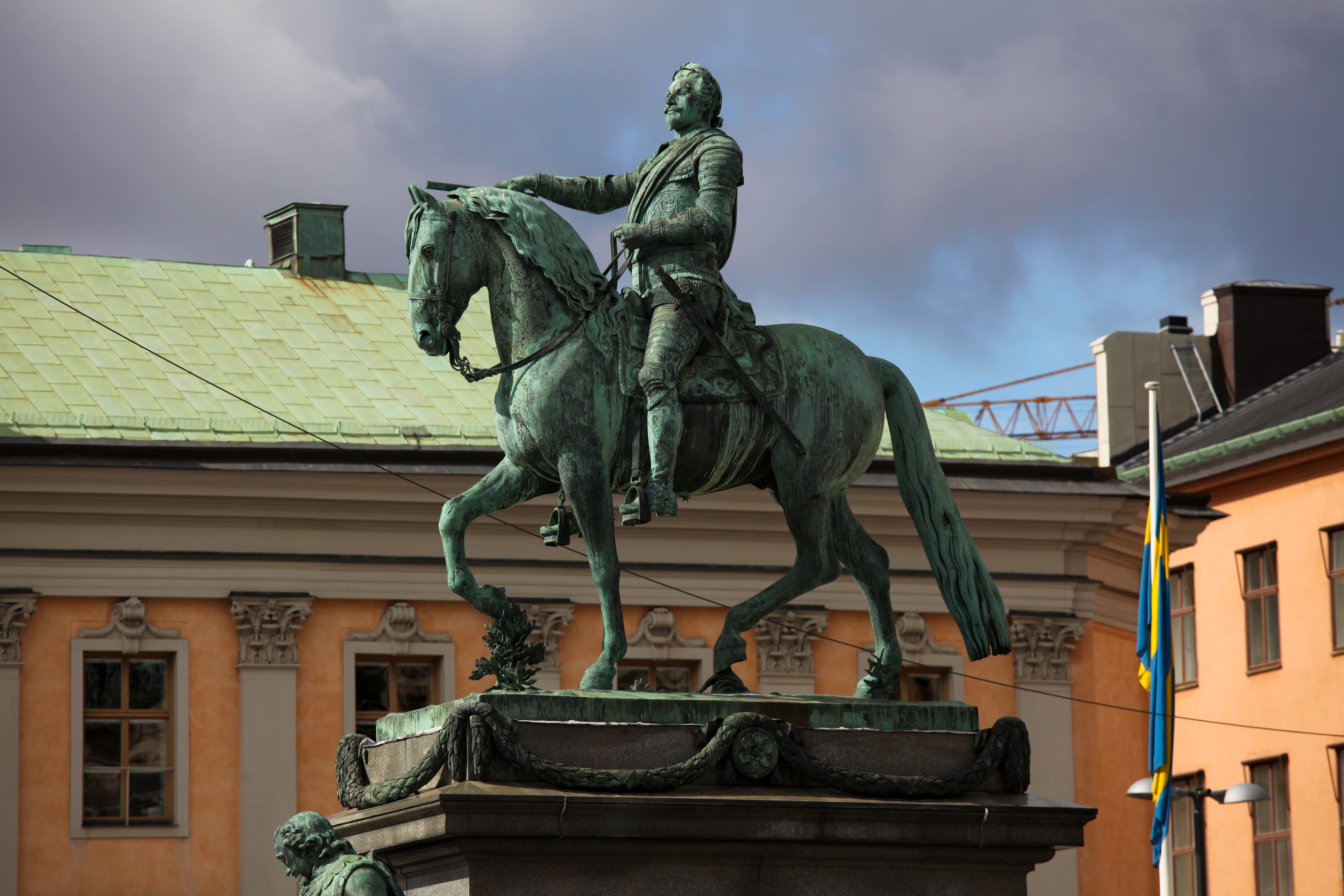 Statue of the Swedish king Gustav II Adolf in Stockholm. This artwork was erected in 1796 by the french sculptor Pierre l'Archeveque. Statue of the Swedish king Gustav II Adolf in Stockholm