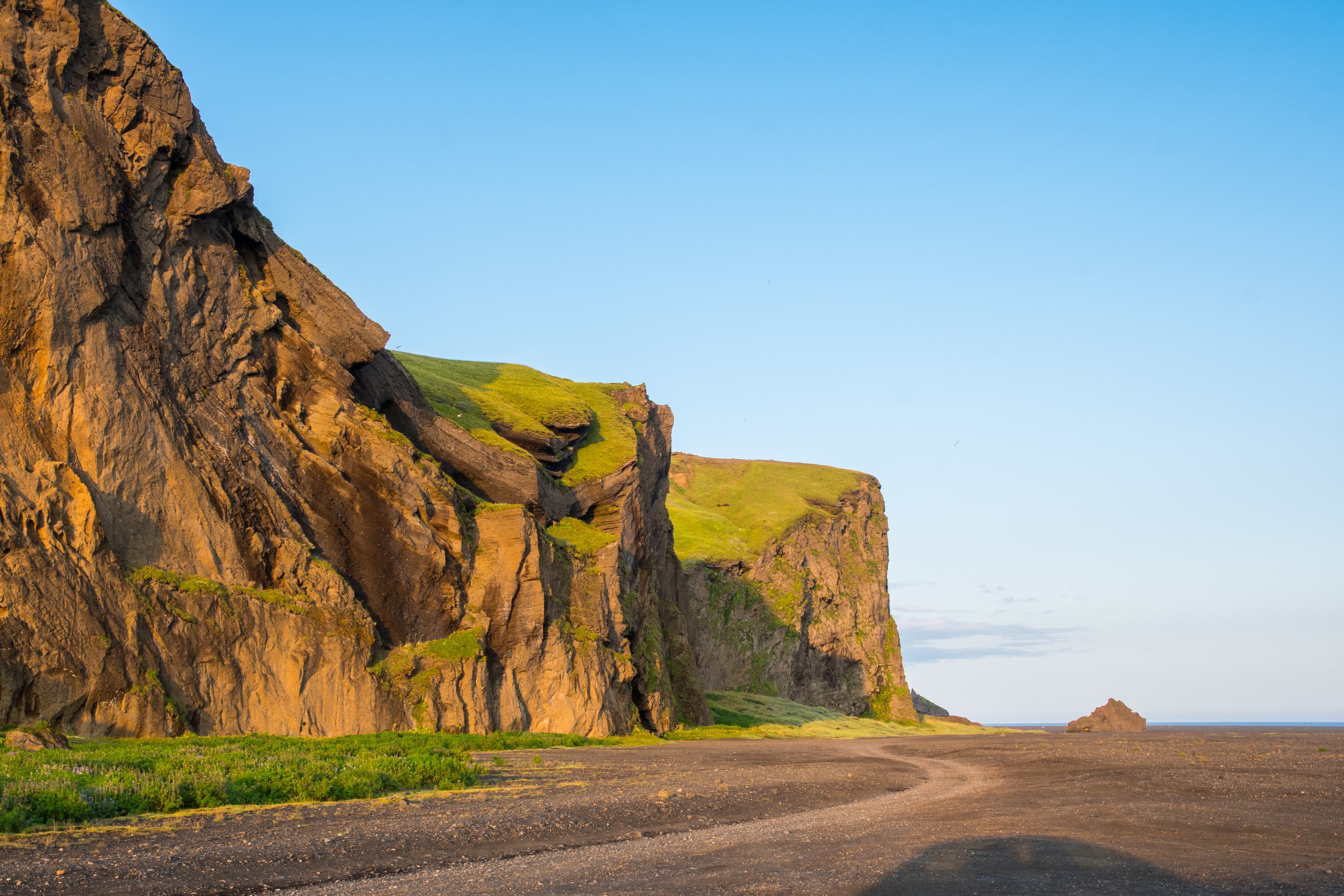 Hjorleifshofdi, a historical promontory in south Iceland on a sunny summer evening Hjorleifshofdi, a historical promontory in south Iceland