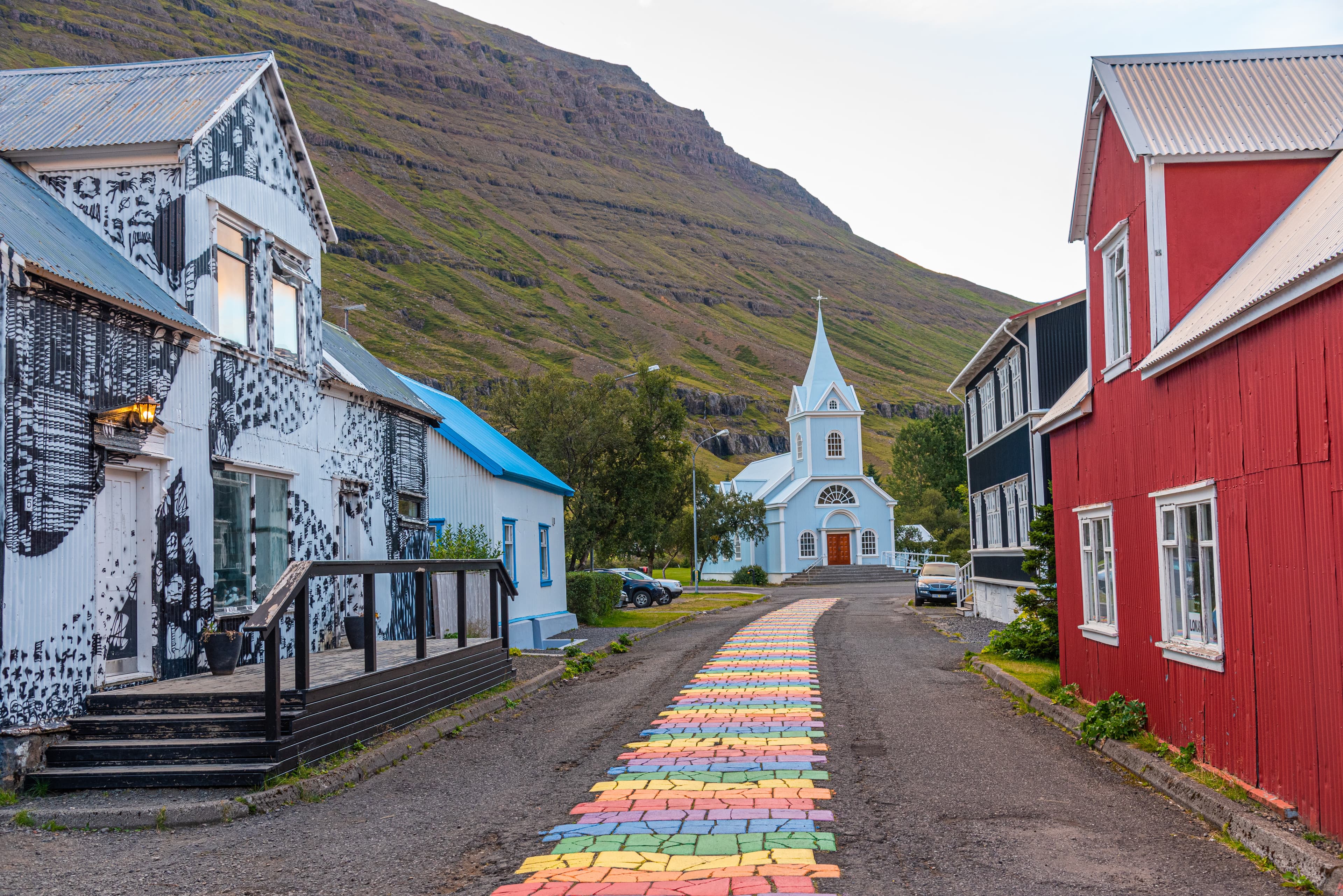 Blue church at Seydisfjordur on Iceland Blue church at Seydisfjordur on Iceland
