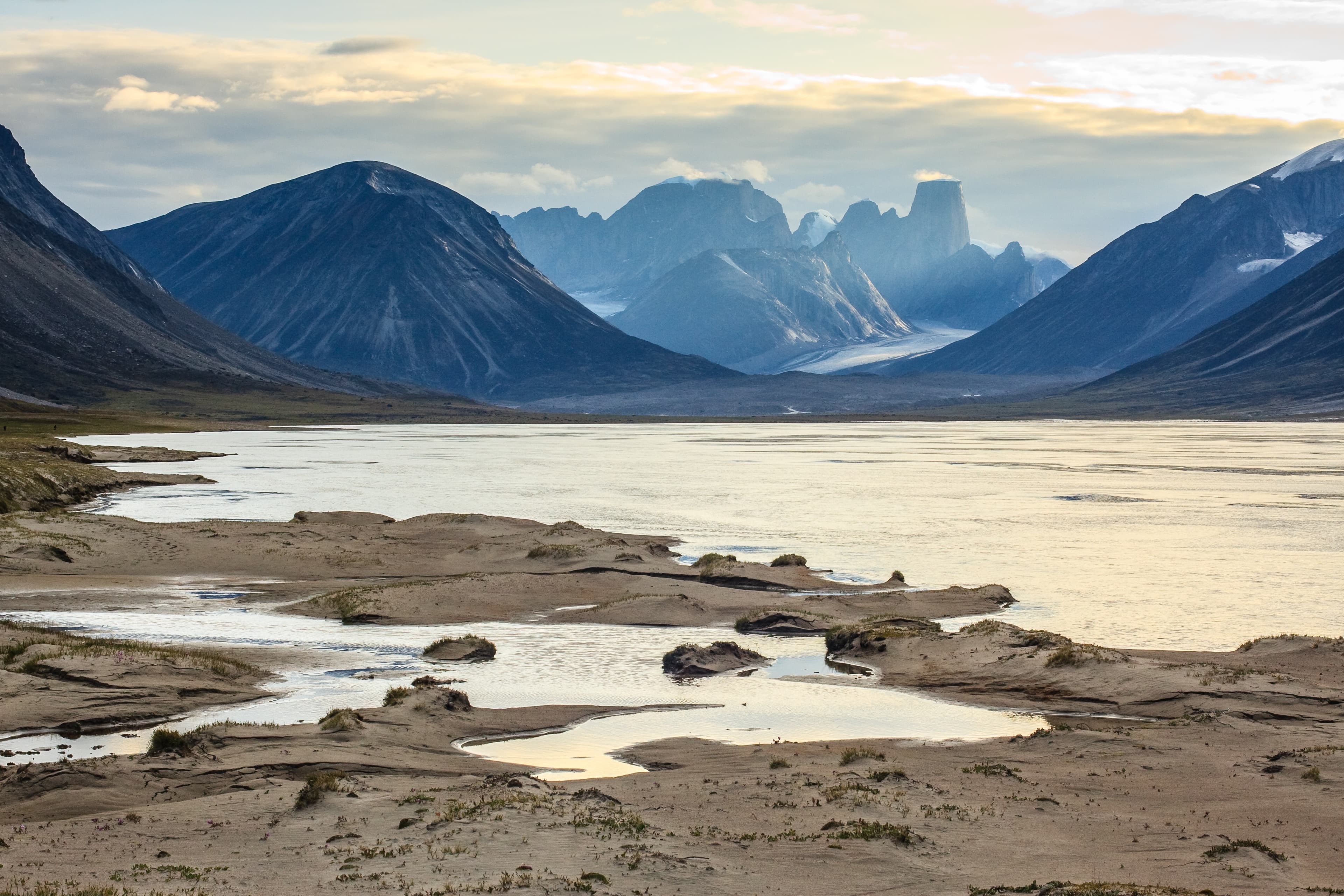Looking across the Weasel River towards Mount Asgard, Baffin Island, Nunavut