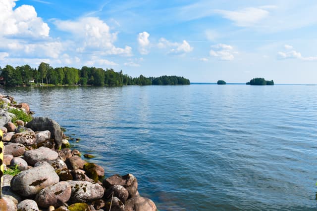 Lake Pyhäjärvi is a large lake found in Finland. This view is seen from the shore of Katismaa Island in Säkylä, Finland.