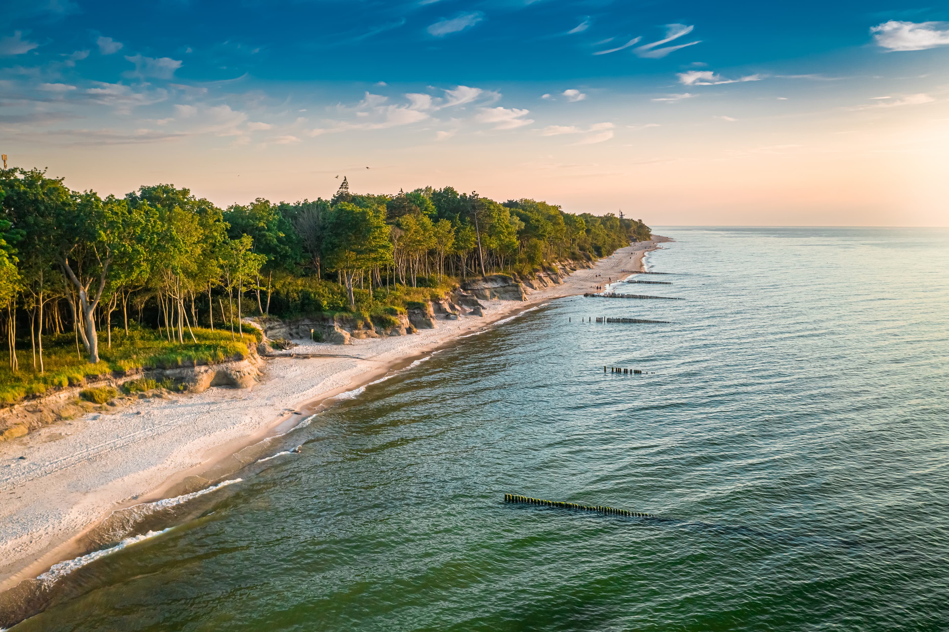 Sunset on Baltic Sea in summer, aerial view of Poland, Europe Sunset on Baltic Sea in summer, aerial view of Poland