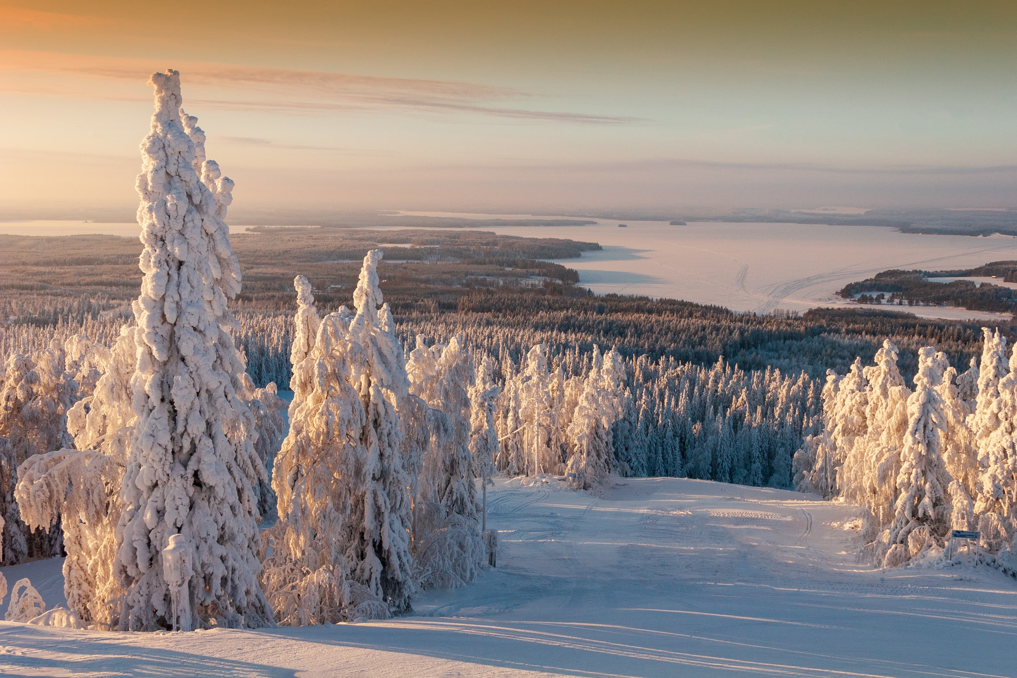 Ski resort snow covered landscape. Sunny frosty day. Lapland Finland Ski resort snow covered landscape. Sunny frosty day. Lapland Finland