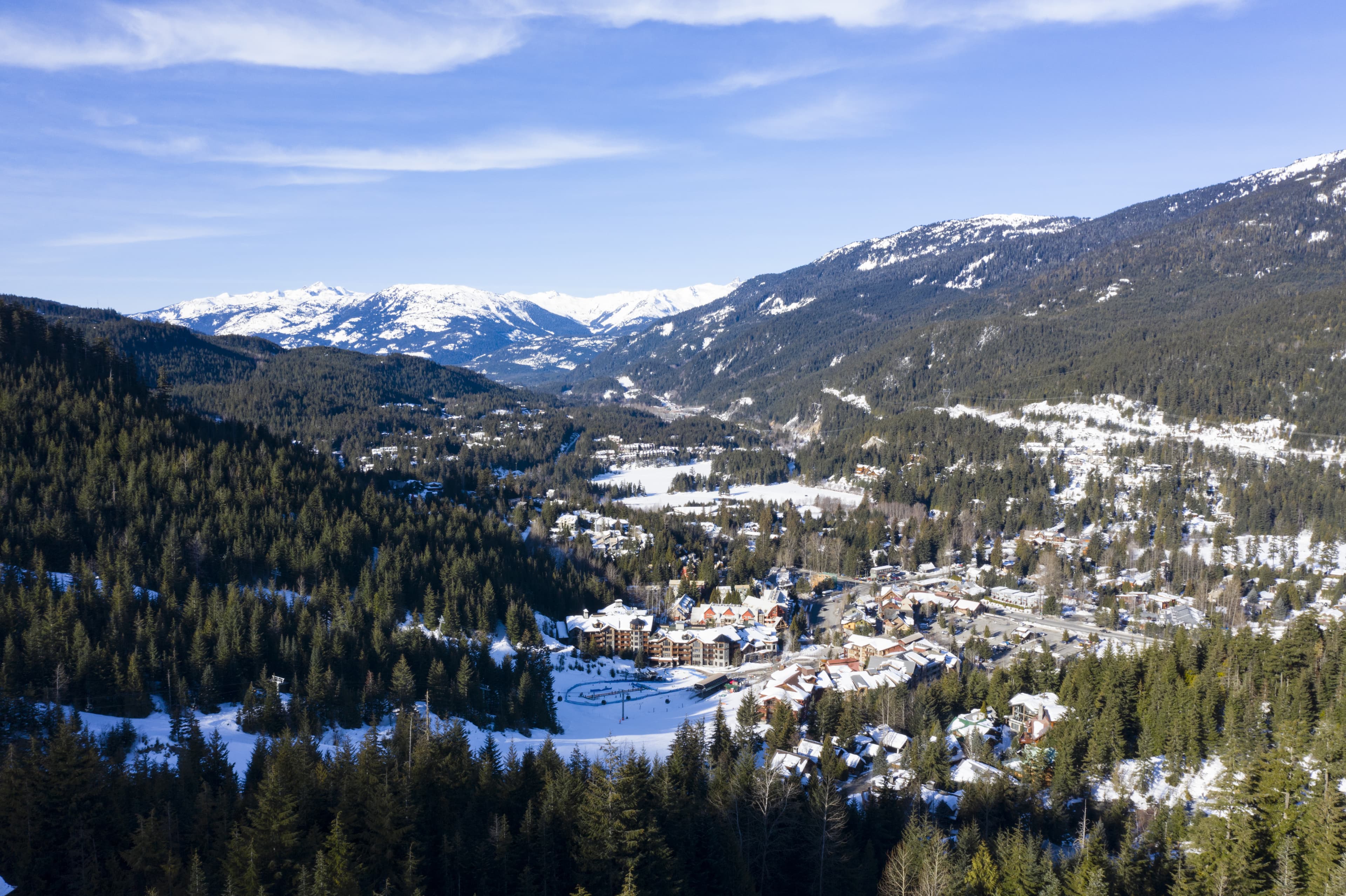 Whistler Creek Base Area Panoramic Landscape Winter Sunny Morning Whistler Creek Base Area Panoramic Landscape Winter Sunny Morning