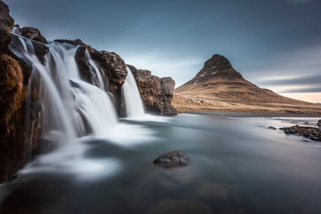 kirkjufellsfoss waterfalls and kirkjufell in Iceland kirkjufellsfoss waterfalls and kirkjufell in Iceland.