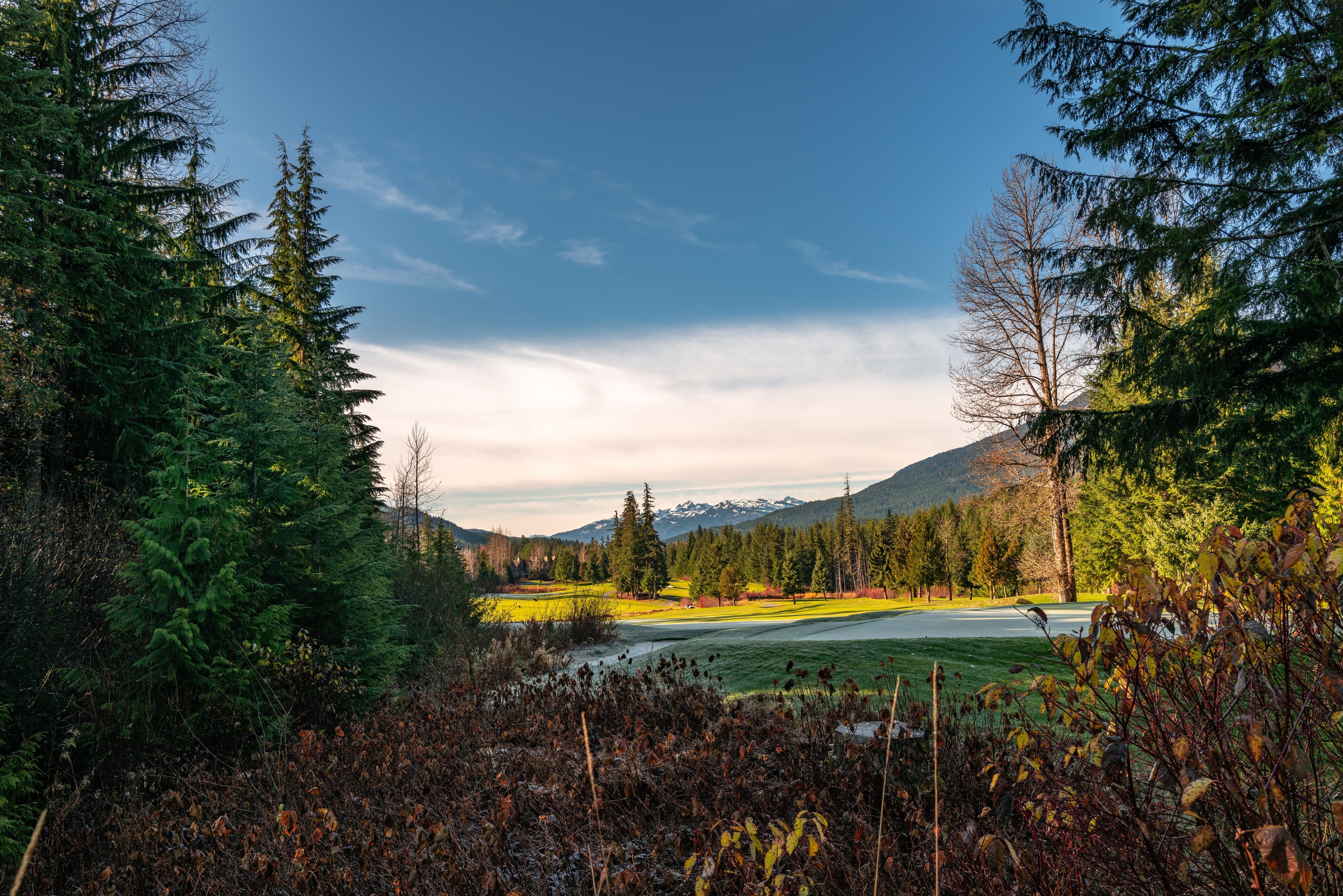 A low angle shot of a beautiful  gulf course in Whistler, BC Canada low angle shot of a beautiful  gulf course in Whistler