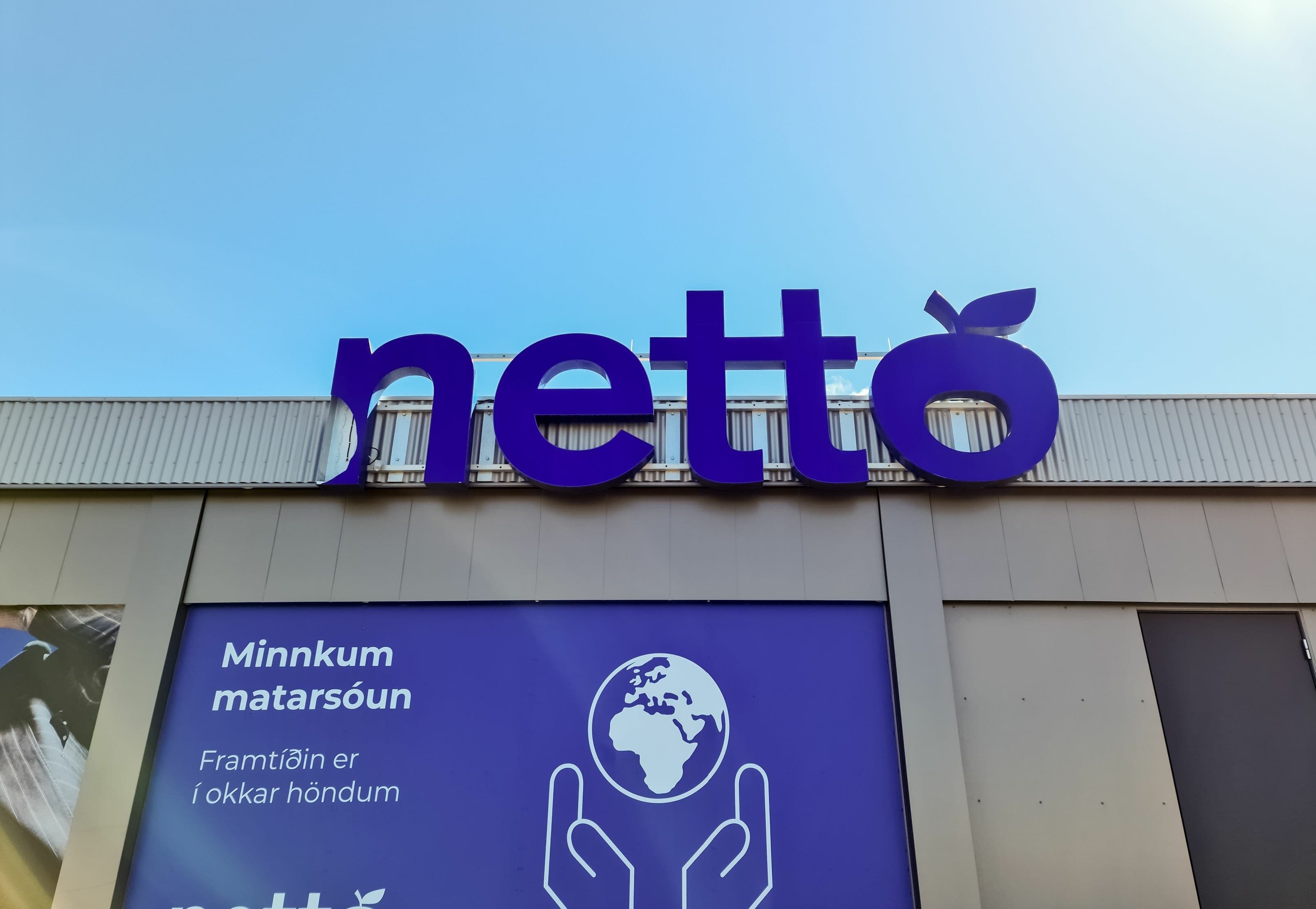 Blue logo at a store of the brand Netto found in Iceland