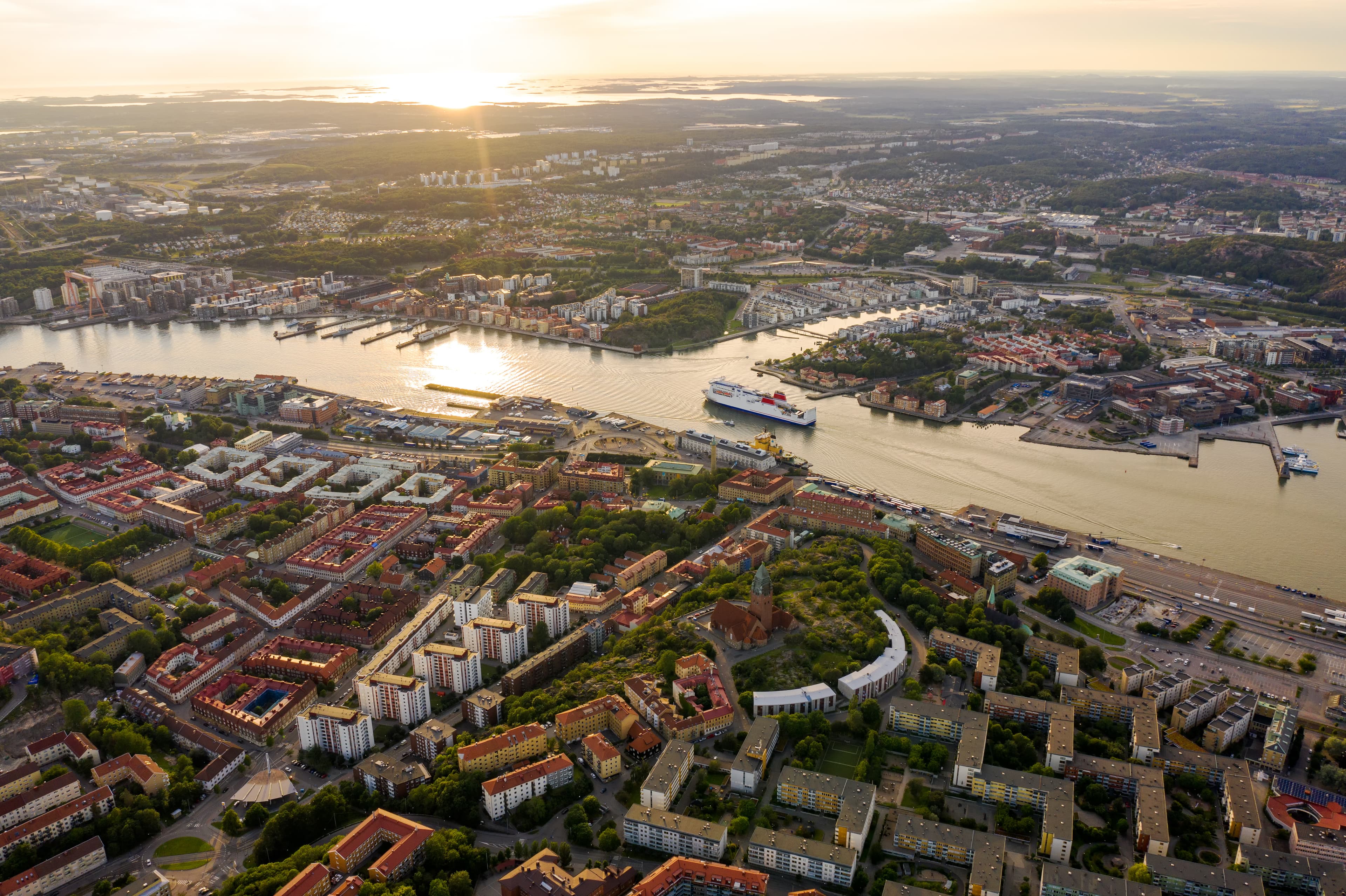 Gothenburg, Sweden. Panoramic aerial view of the city center in the evening. Sunset Gothenburg, Sweden. Panoramic aerial view of the city center in the evening. Sunset
