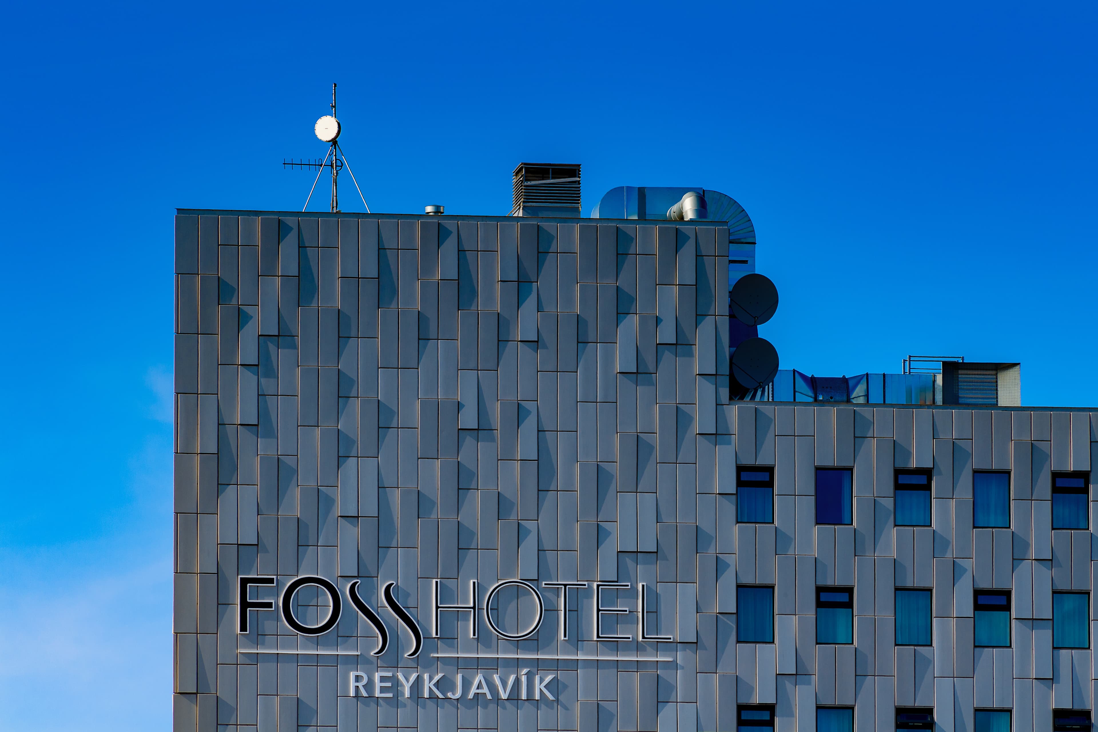 REYKJAVIK, ICELAND - AUGUST 19, 2017: Foss Hotel of Reykjavik, the capital and largest city of Iceland REYKJAVIK, ICELAND - AUGUST 19, 2017: Foss Hotel of Reykjavik, the capital and largest city of Iceland