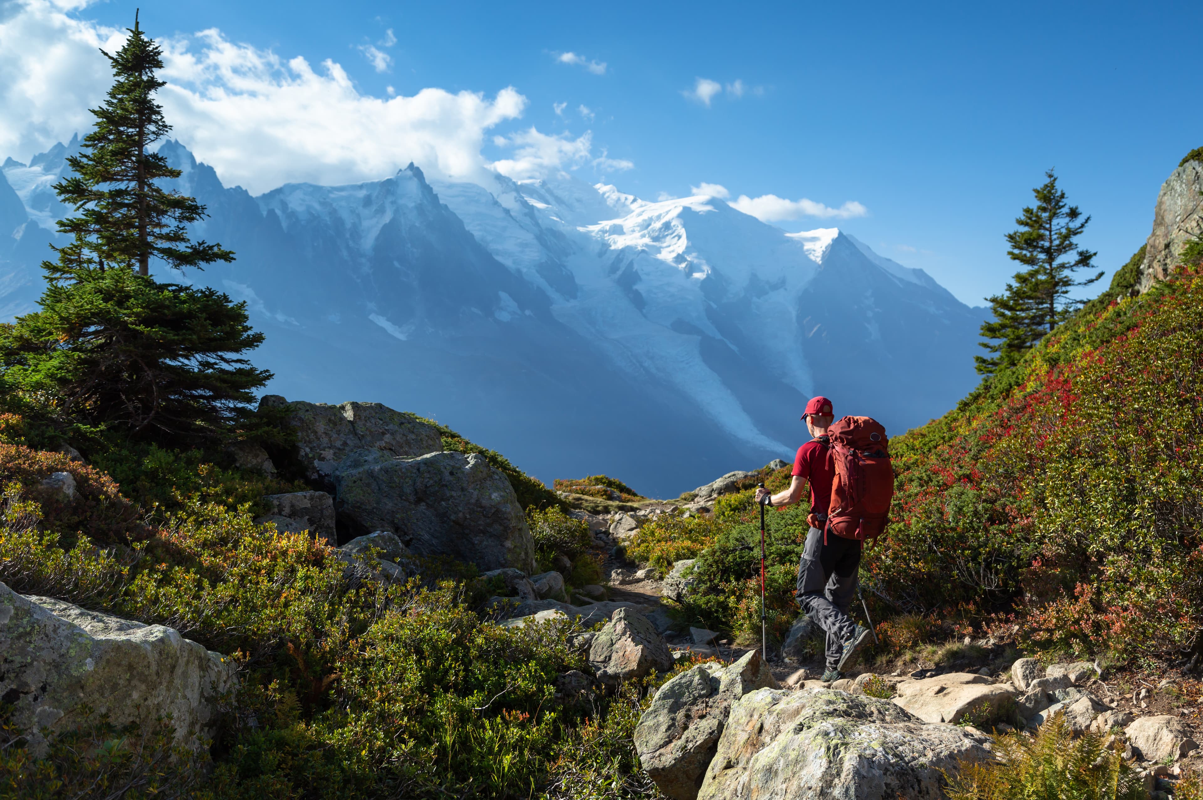 A man hiking on the famous Tour du Mont Blanc near Chamonix, France. A man hiking on the famous Tour du Mont Blanc near Chamonix, France.