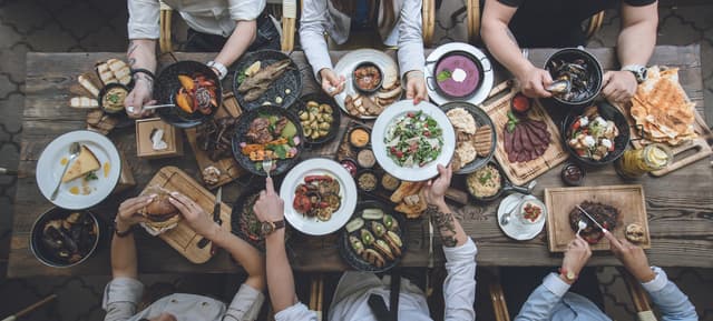 table with food, top view