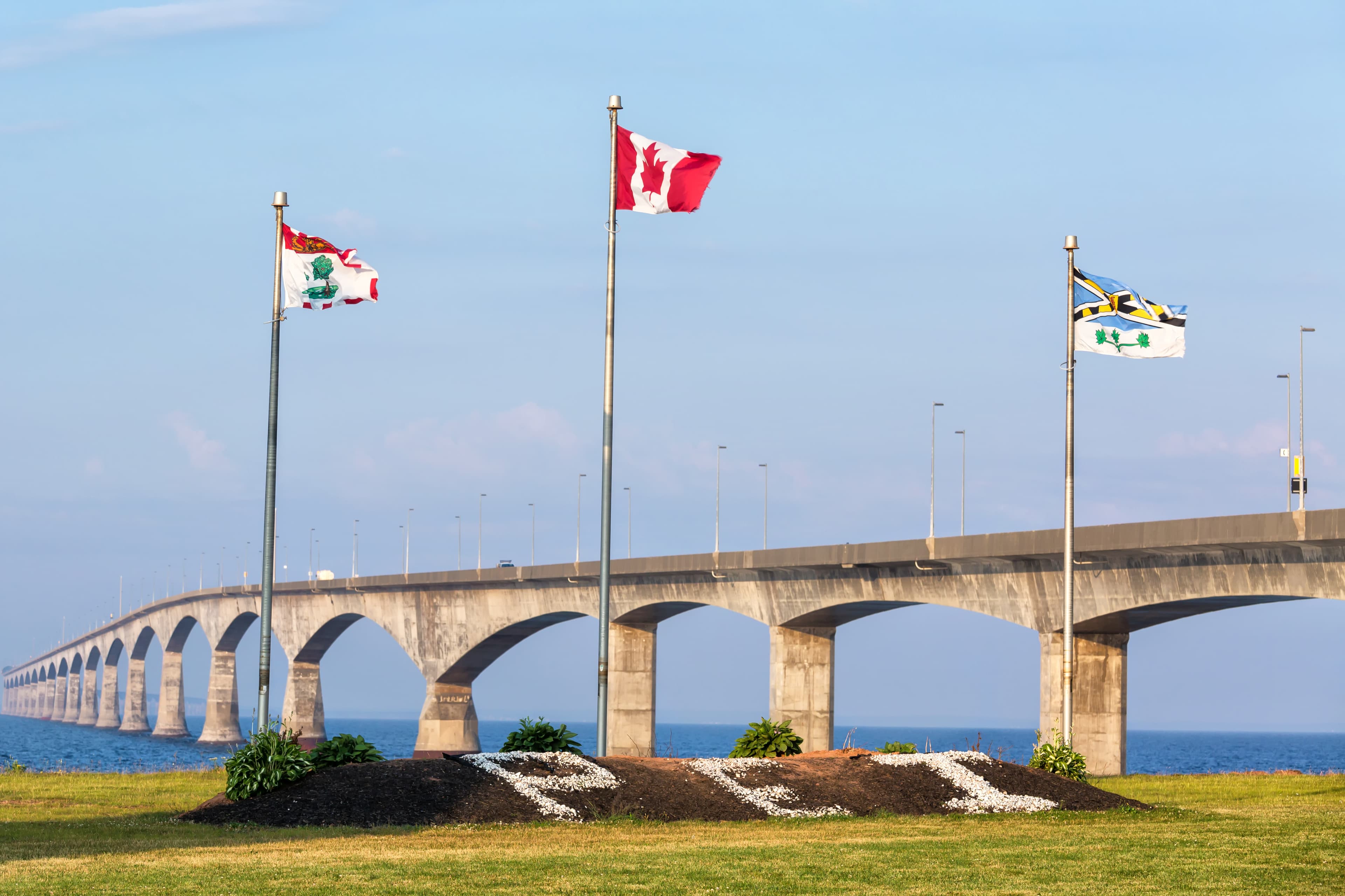 The Prince Edward Island side of the Confederation Bridge. Prince Edward Island and the Confederation Bridge