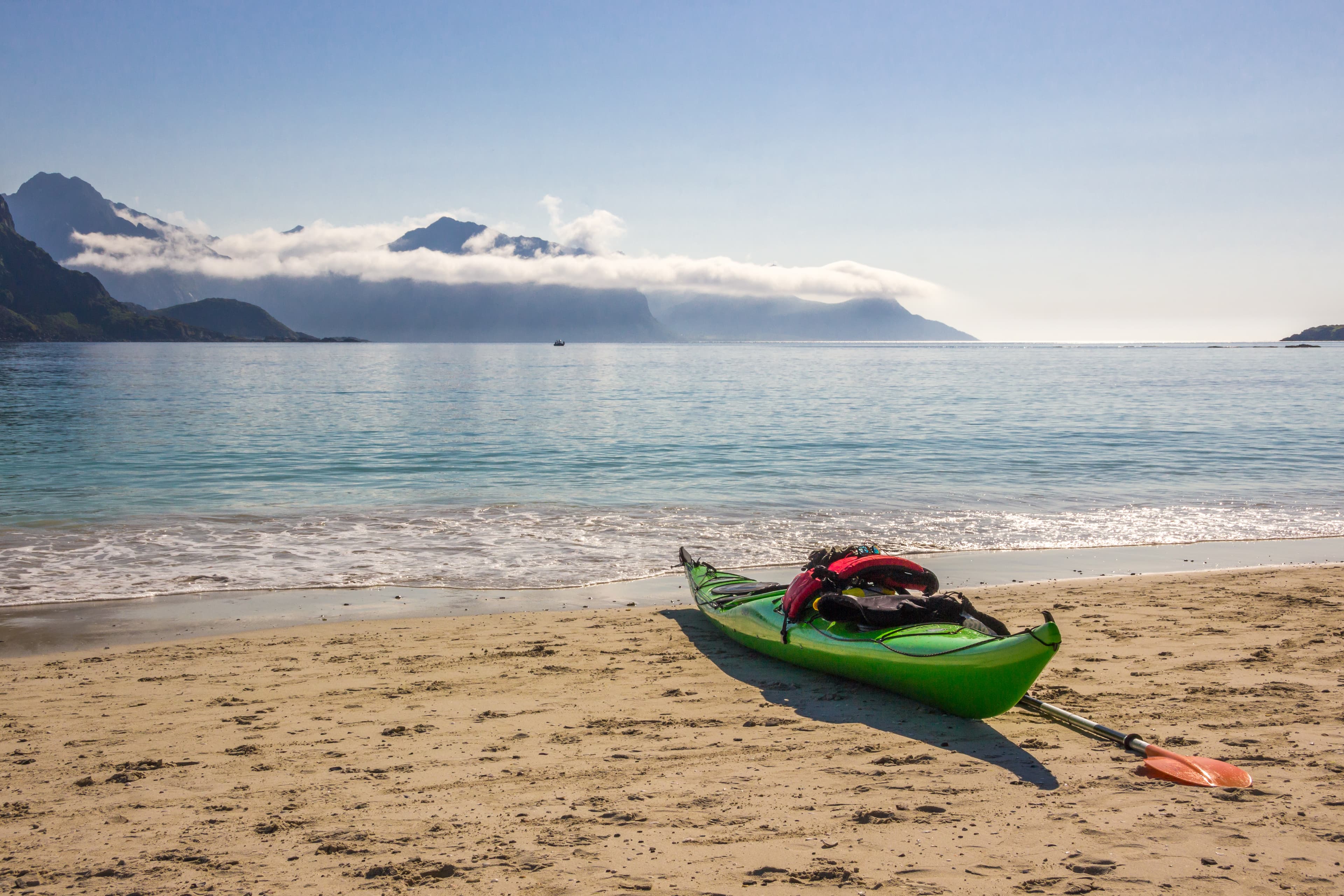 kayak on the Haukland beach in Lofoten in Norway