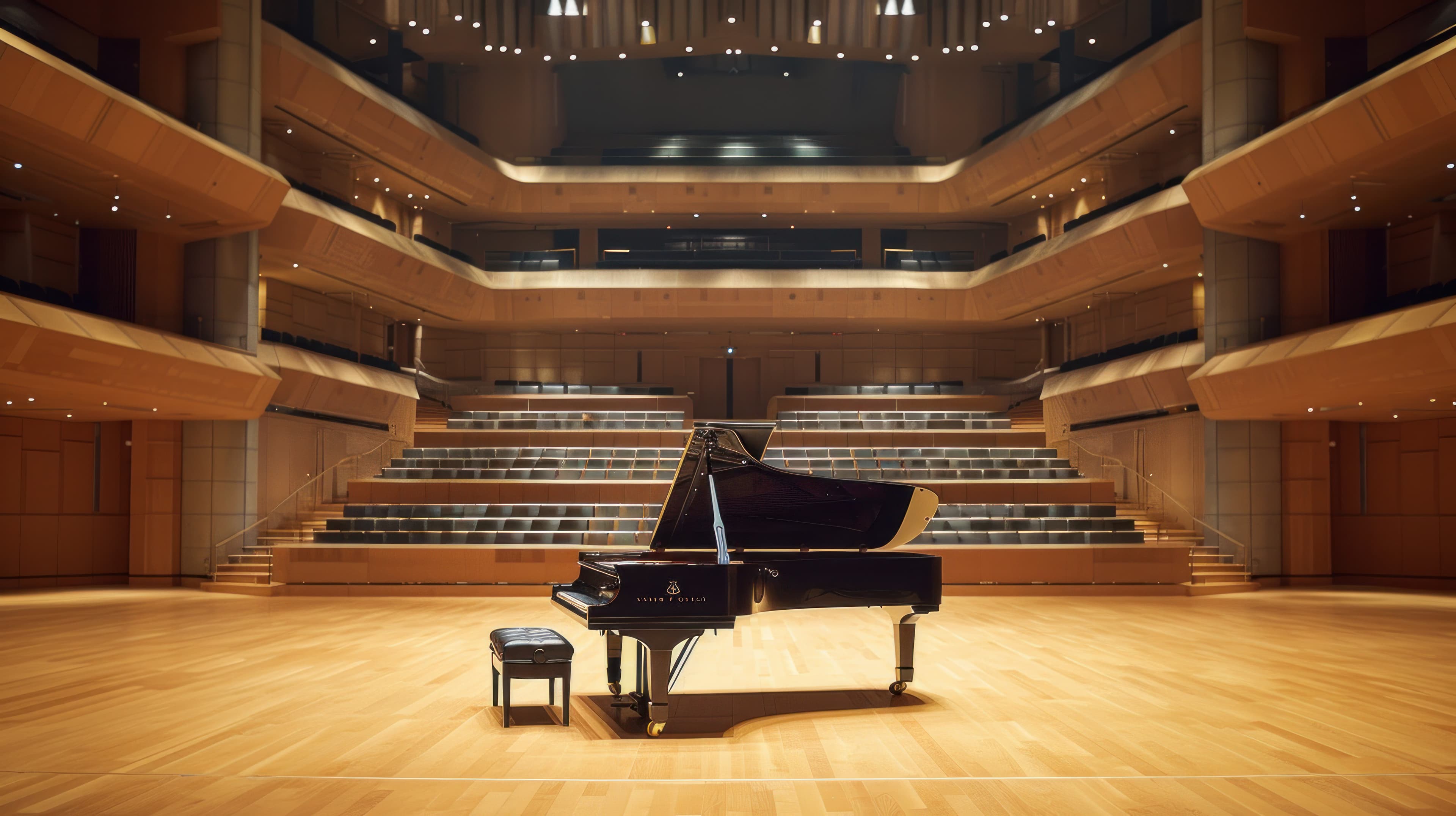 A grand piano sits alone on the stage of a vast, empty concert hall. ID_b3cde8cb-77f7-44c7-9705-55c8f39811fa --ar 16:9 Job ID: 49a2daed-e1cb-4075-9d18-cd68ae716e6d A grand piano sits alone on the stage of a vast, empty concert hall.
