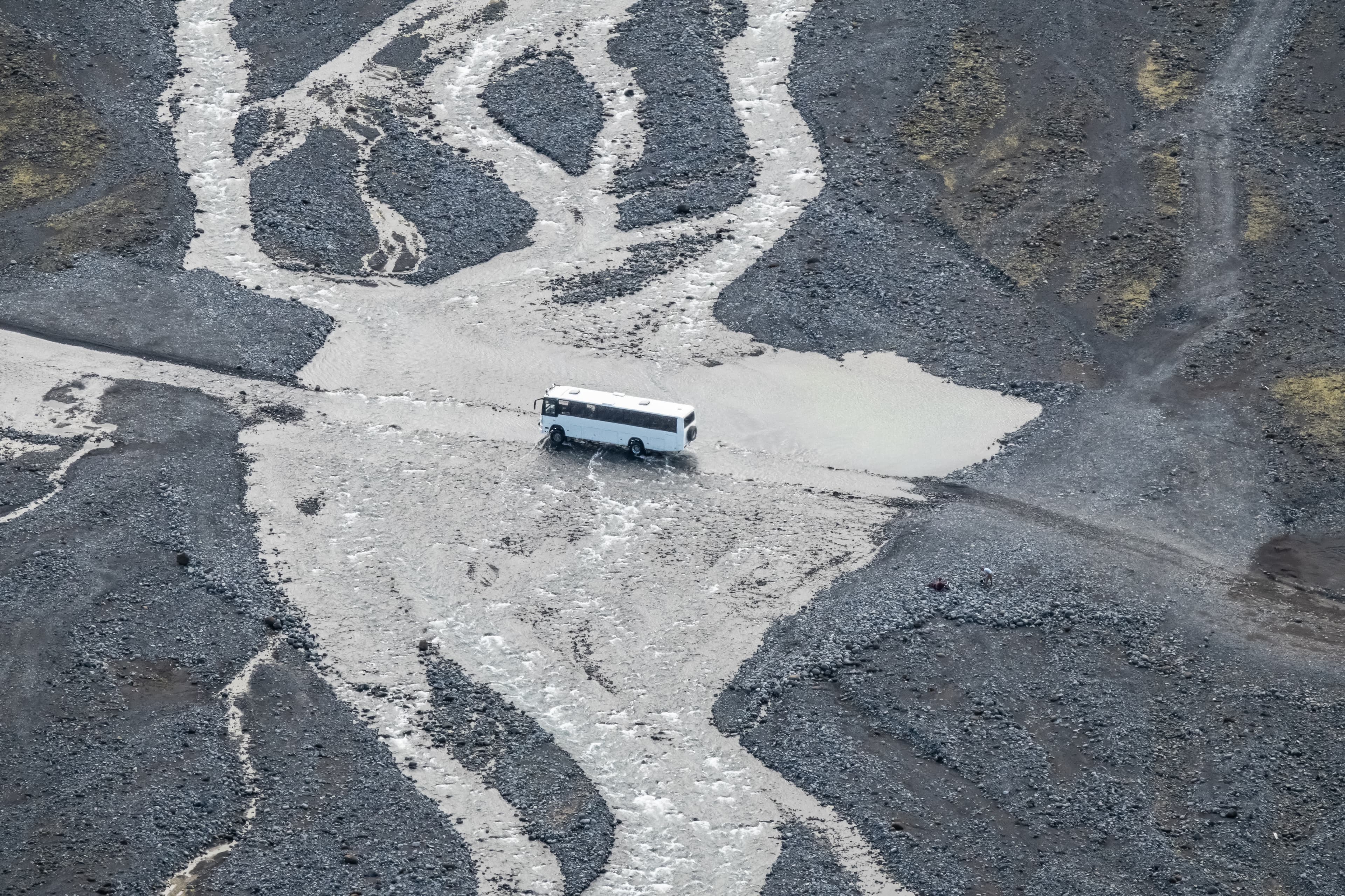 Difficult cossing of glacial rivers near Thorsmork valley in the Highlands of Iceland at southern end of the famous Laugavegur hiking trail. Difficult cossing of glacial rivers near Thorsmork valley in the Highlands of Iceland at southern end of the famous Laugavegur hiking trail.