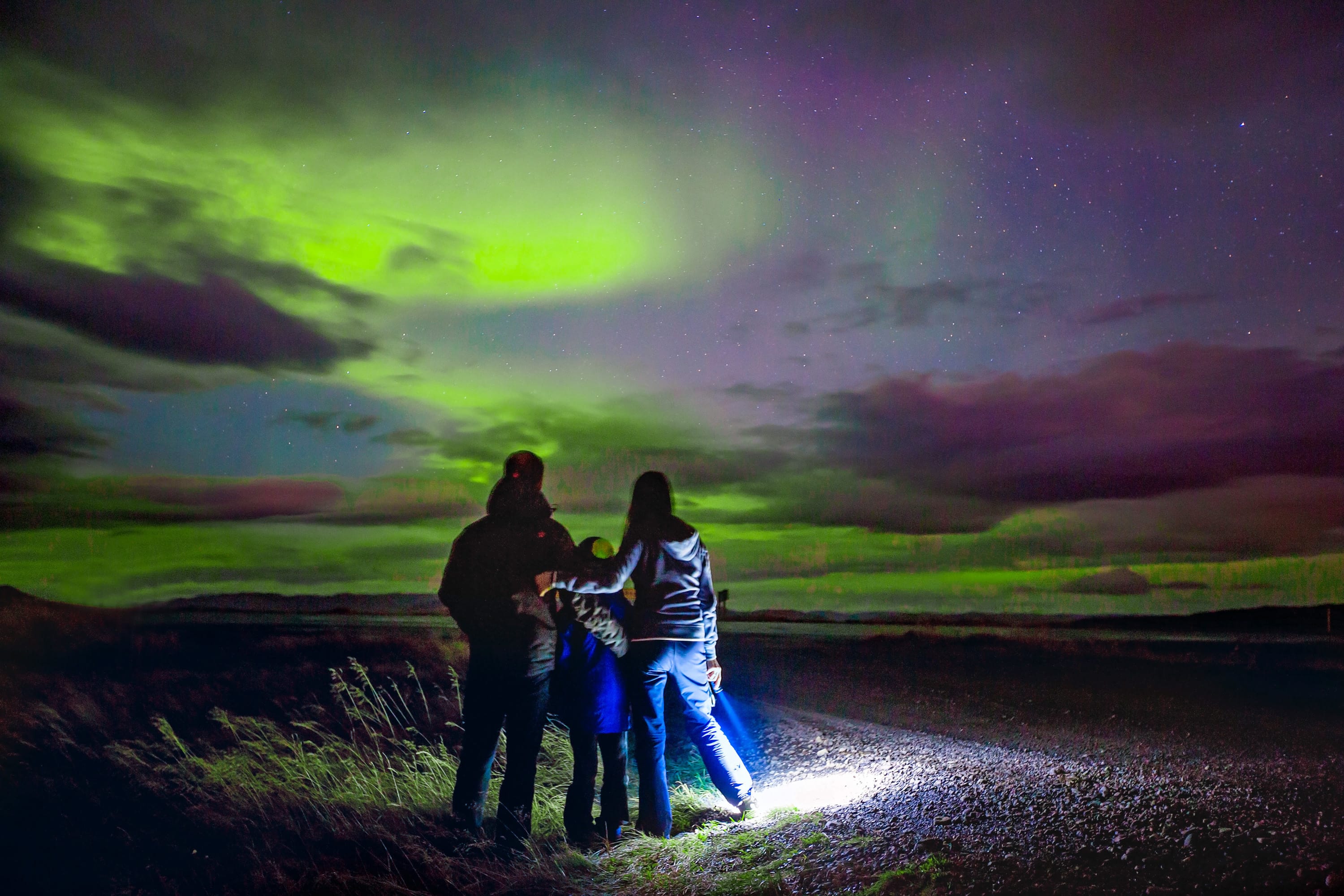 Beautiful landscape with Aurora borealis taken in Iceland on a clear sky night, dancing northern lights Beautiful landscape with Aurora borealis taken in Iceland on a clear sky night