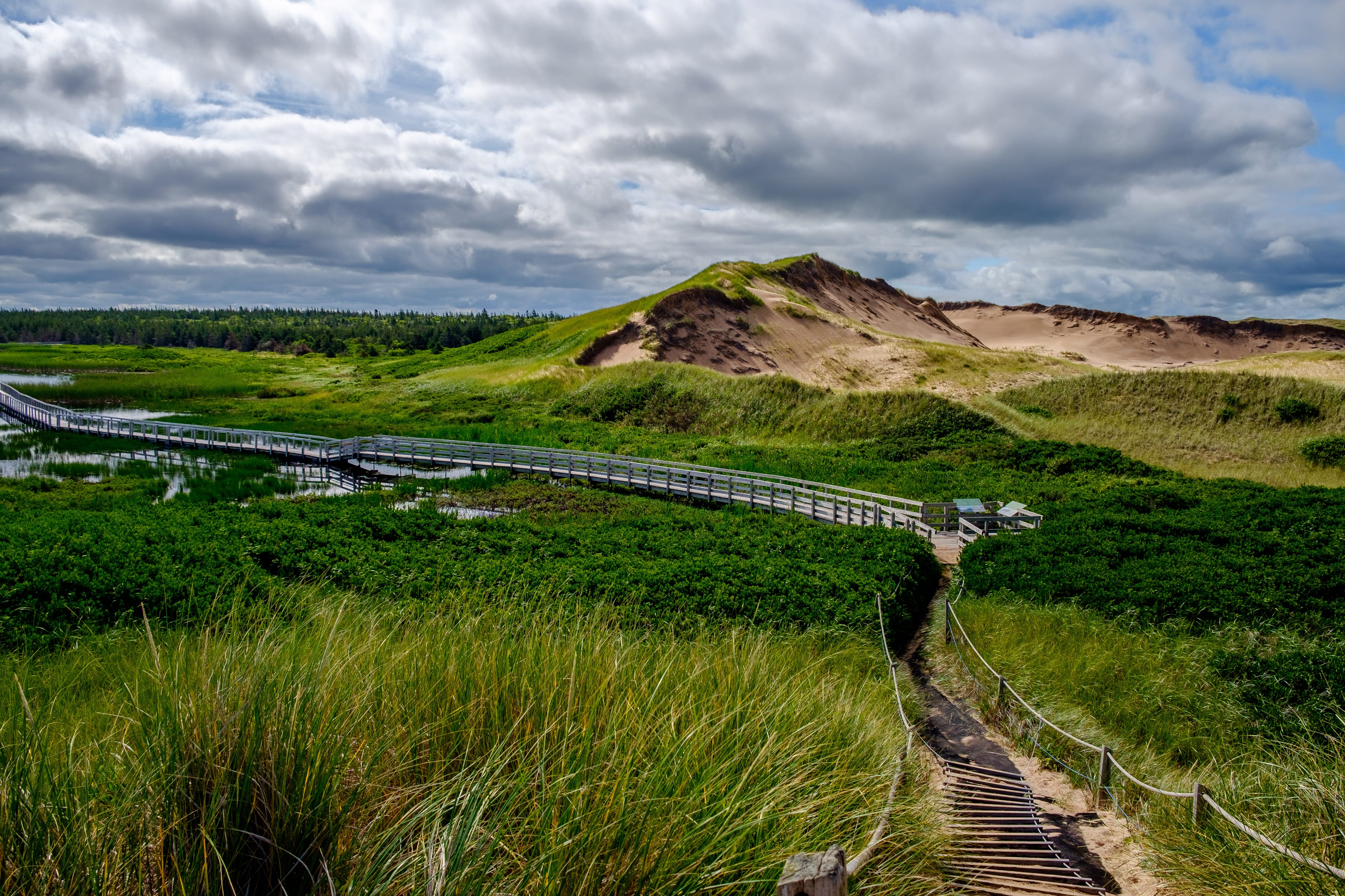view of the Greenwich Dunes in Canada Greenwich Dunes with Angry Sky