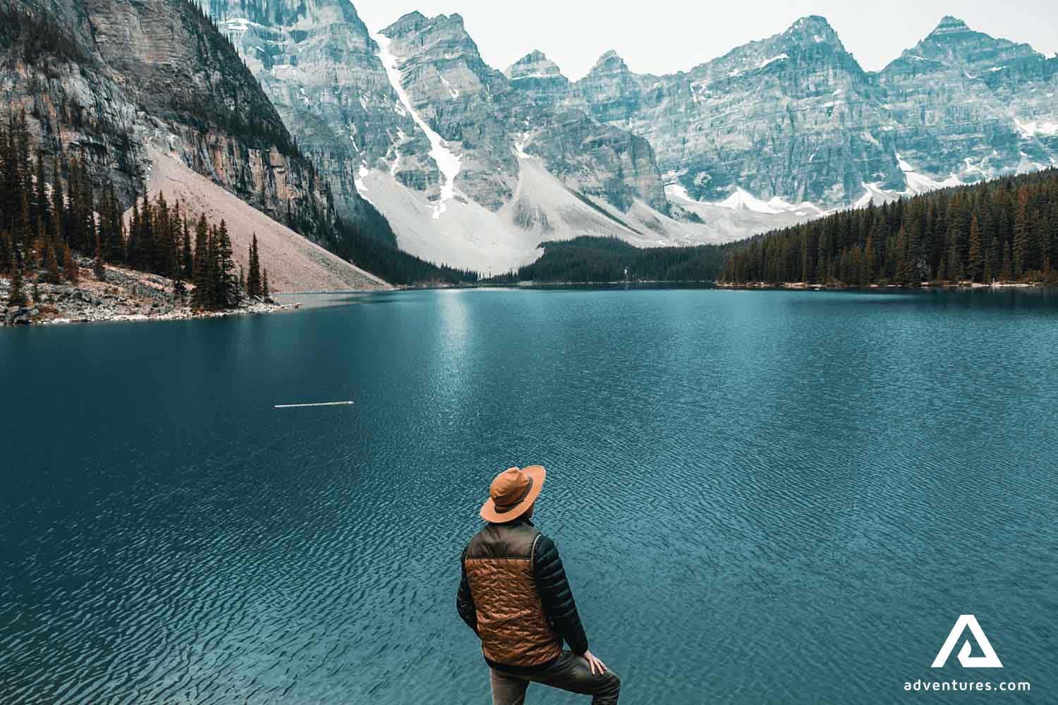 banff-national-park-canada-mountains-lake-person-observing-nature-forest