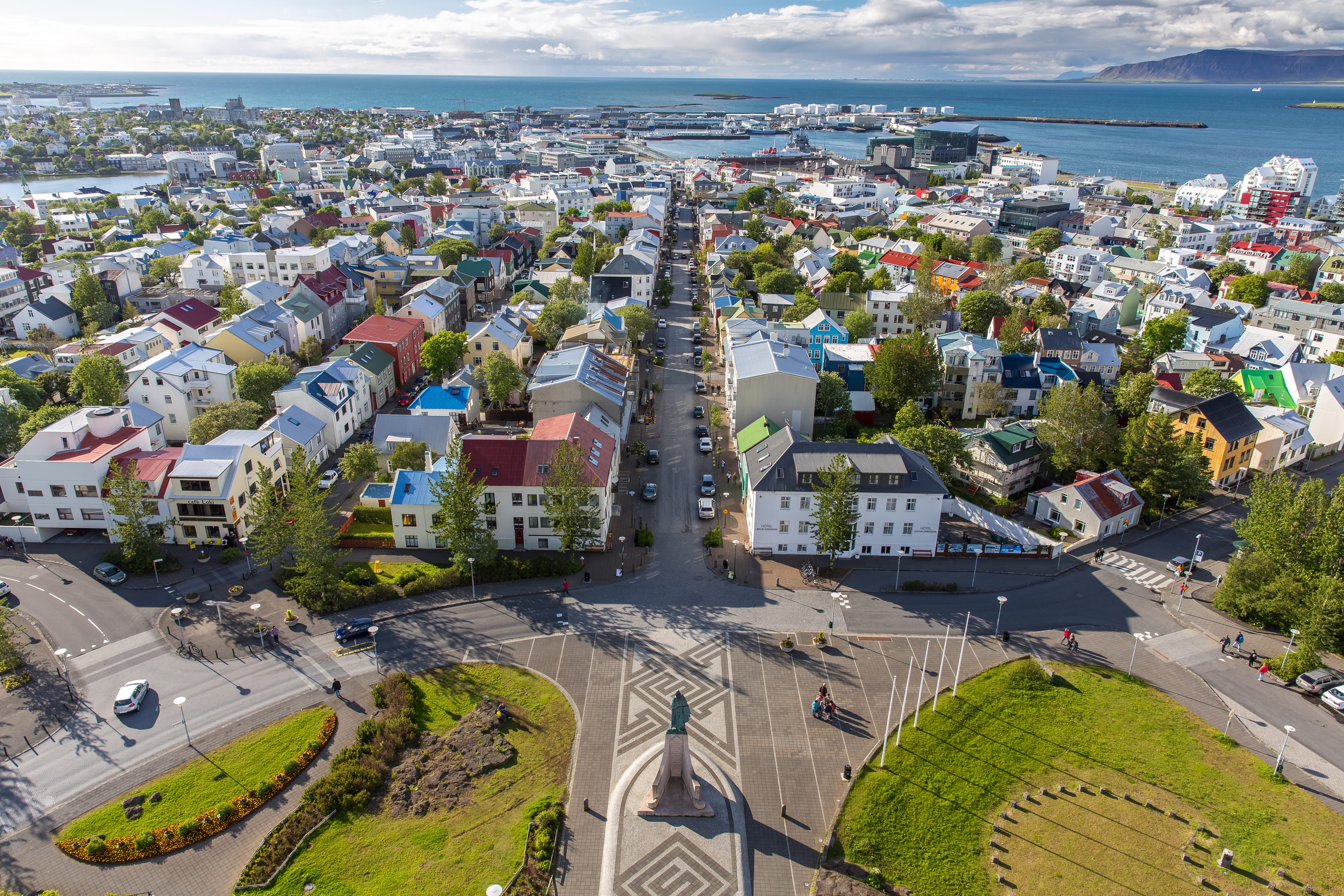 Reykjavik with view on Leif Ericsson monument, Iceland