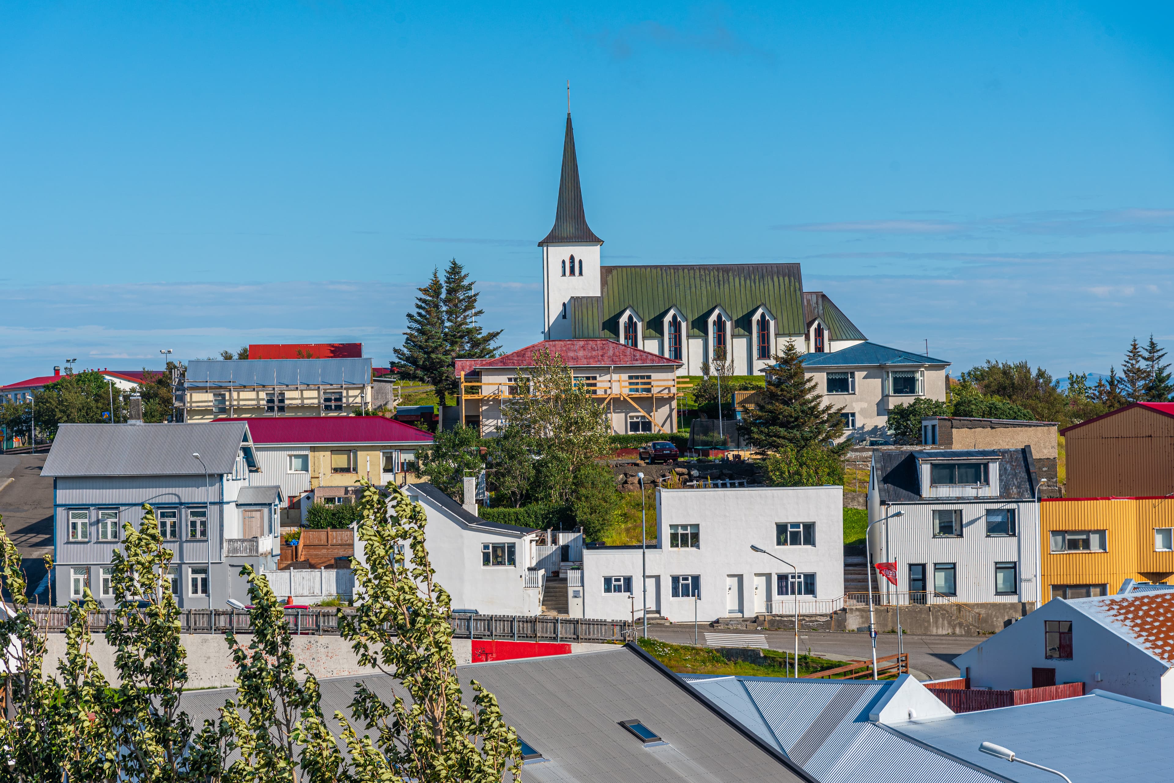 Aerial view of Borgarnes town on Iceland Aerial view of Borgarnes town on Iceland