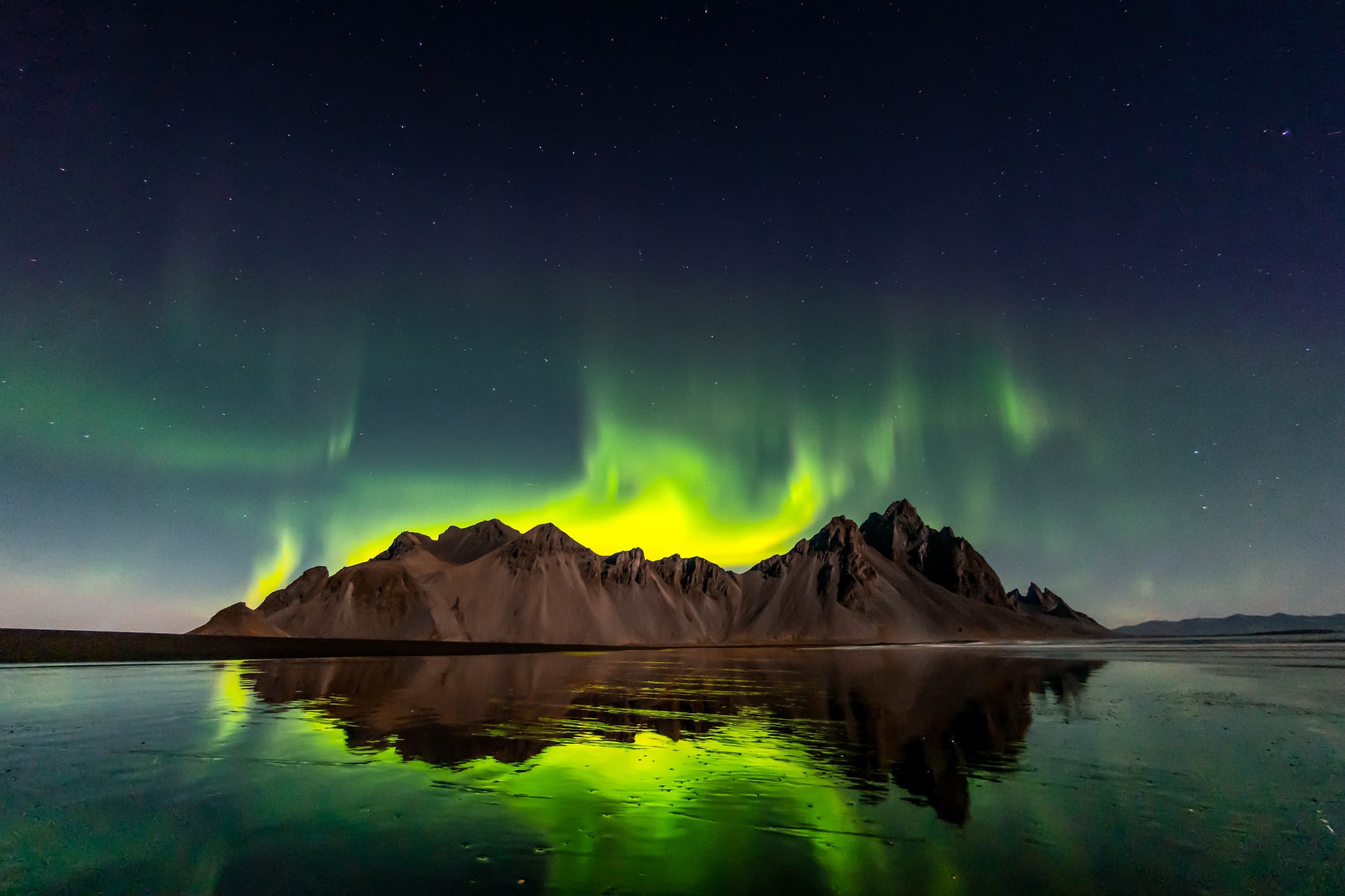 Beautiful Aurora at Vestrahorn Mountain, Iceland