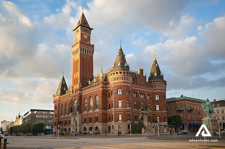 City-Hall-of-Helsingborg-and-strait-between-Sweden-and-Denmark
